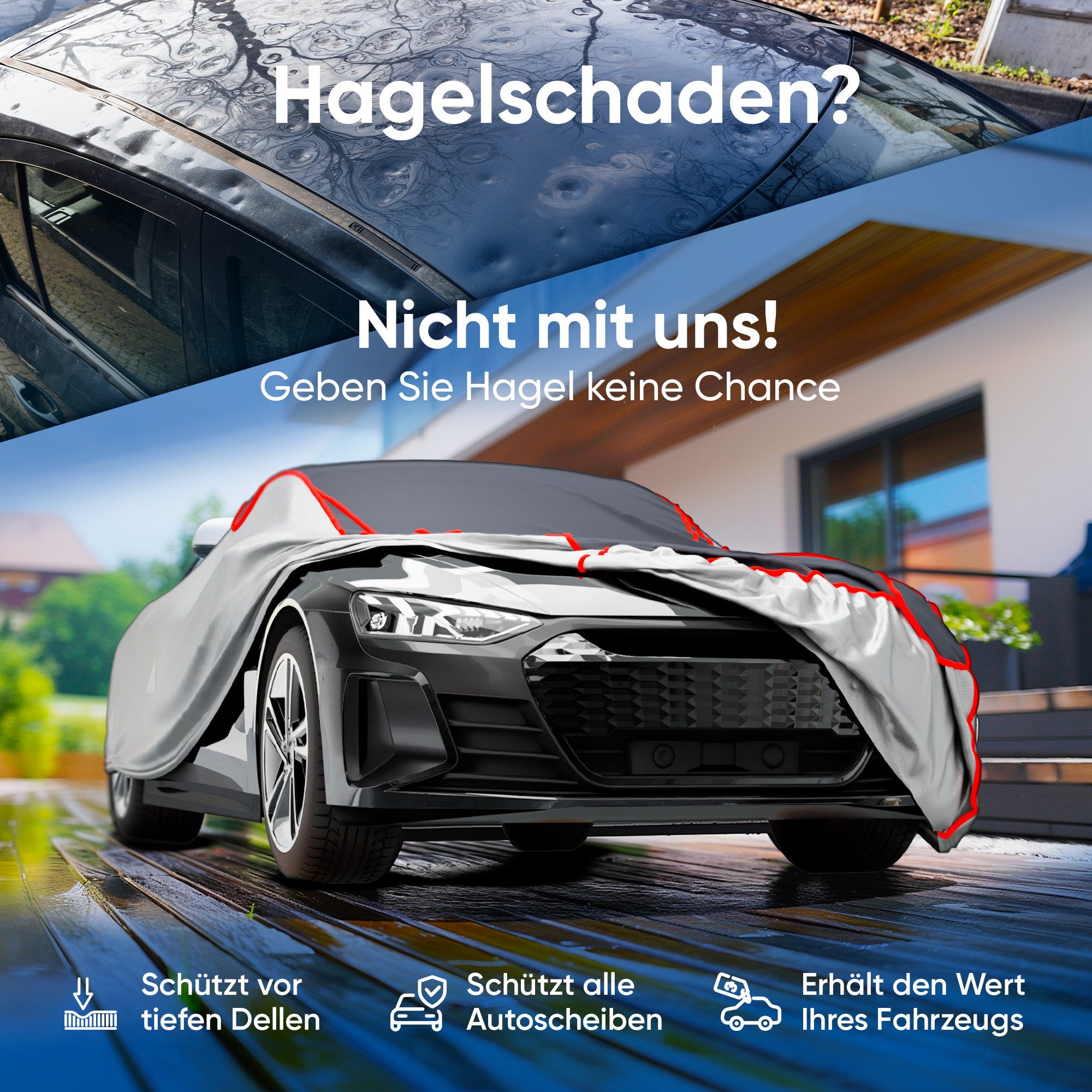 WALSER Autoplane Hagelschutz Premium Hybrid (1-St., 1 Hagelschutzplane, 3 Spanngurte)