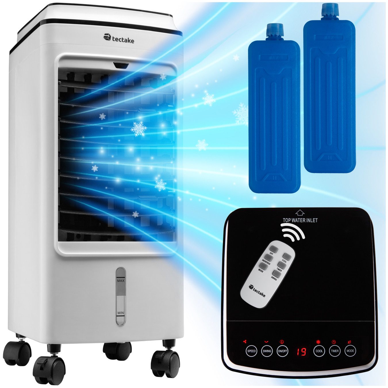 tectake Tischventilator Klimagerät, 3 Modi und 3 Geschwindigkeitsstufen