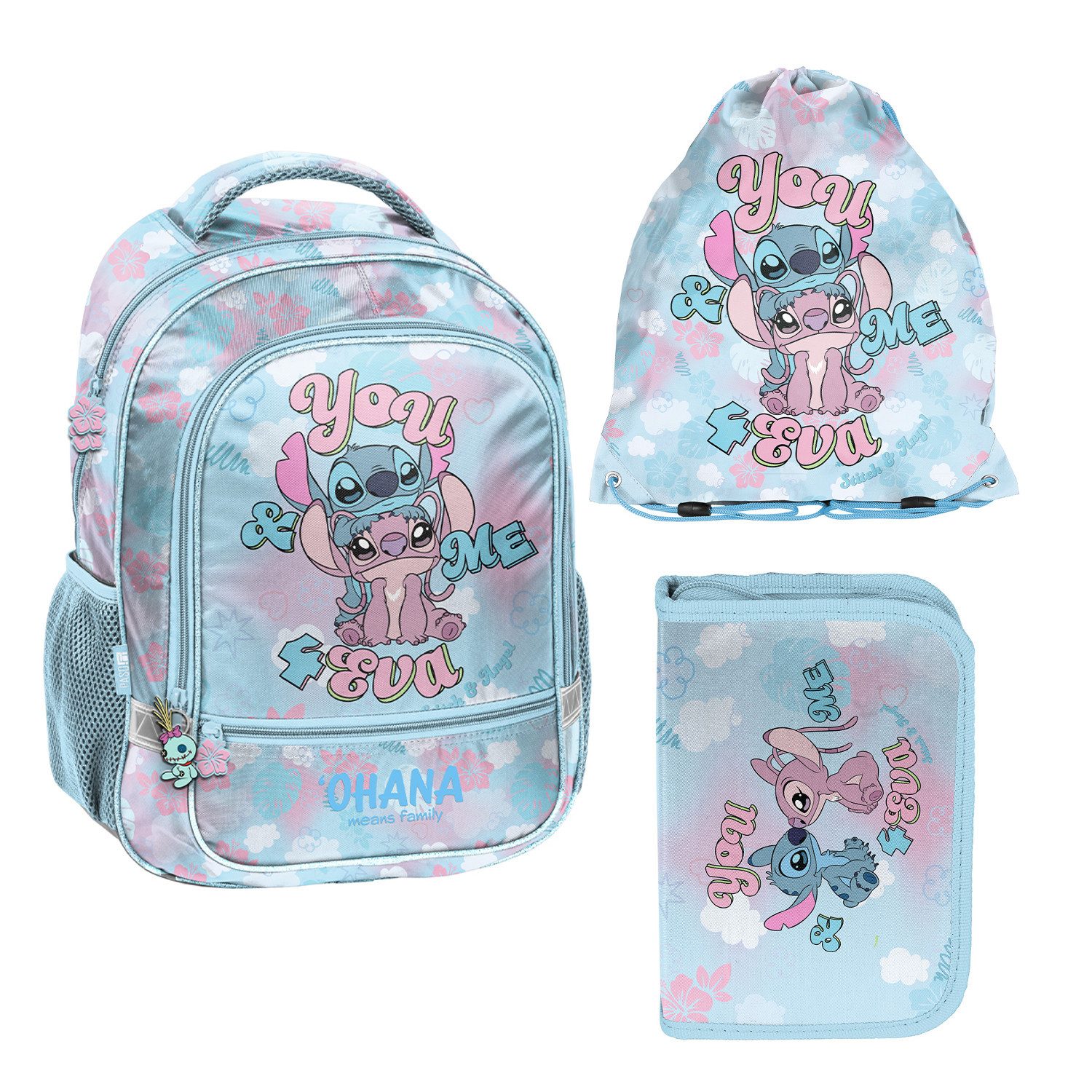 Schulrucksack Stitch Angel Schulset: Rucksack, Federmäppchen, Tasche