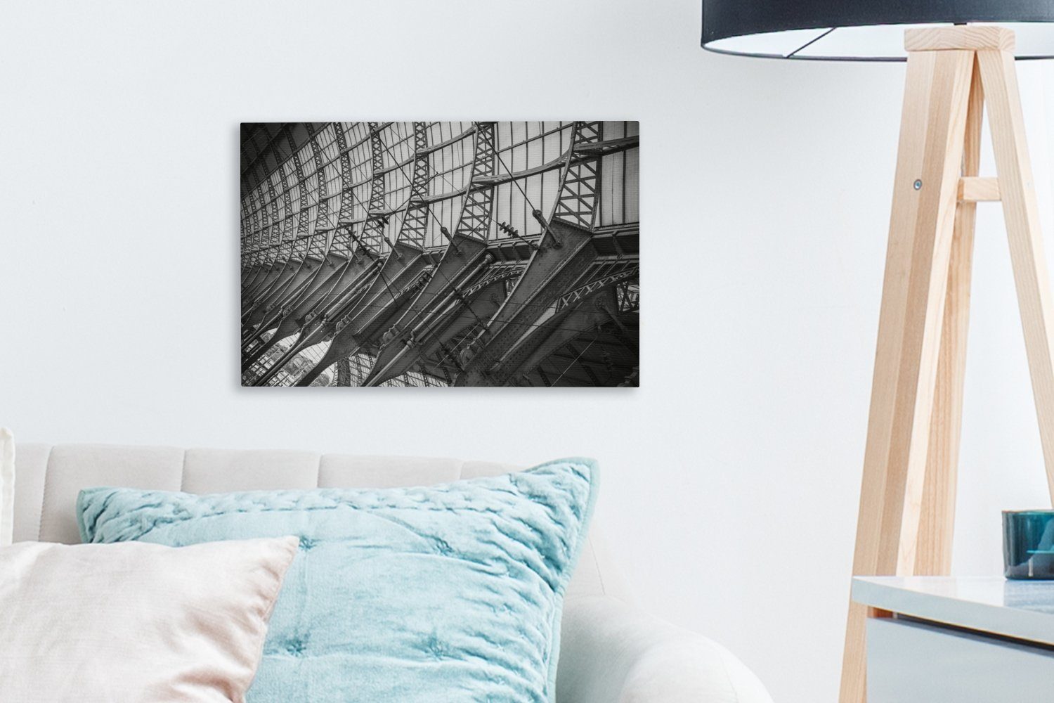 OneMillionCanvasses® in 30x20 cm Leinwandbilder, Frankreich, St), Wandbild Wanddeko, Nizza Leinwandbild Schwarz-Weiß-Fotografie des von (1 Bahnhofs Aufhängefertig,