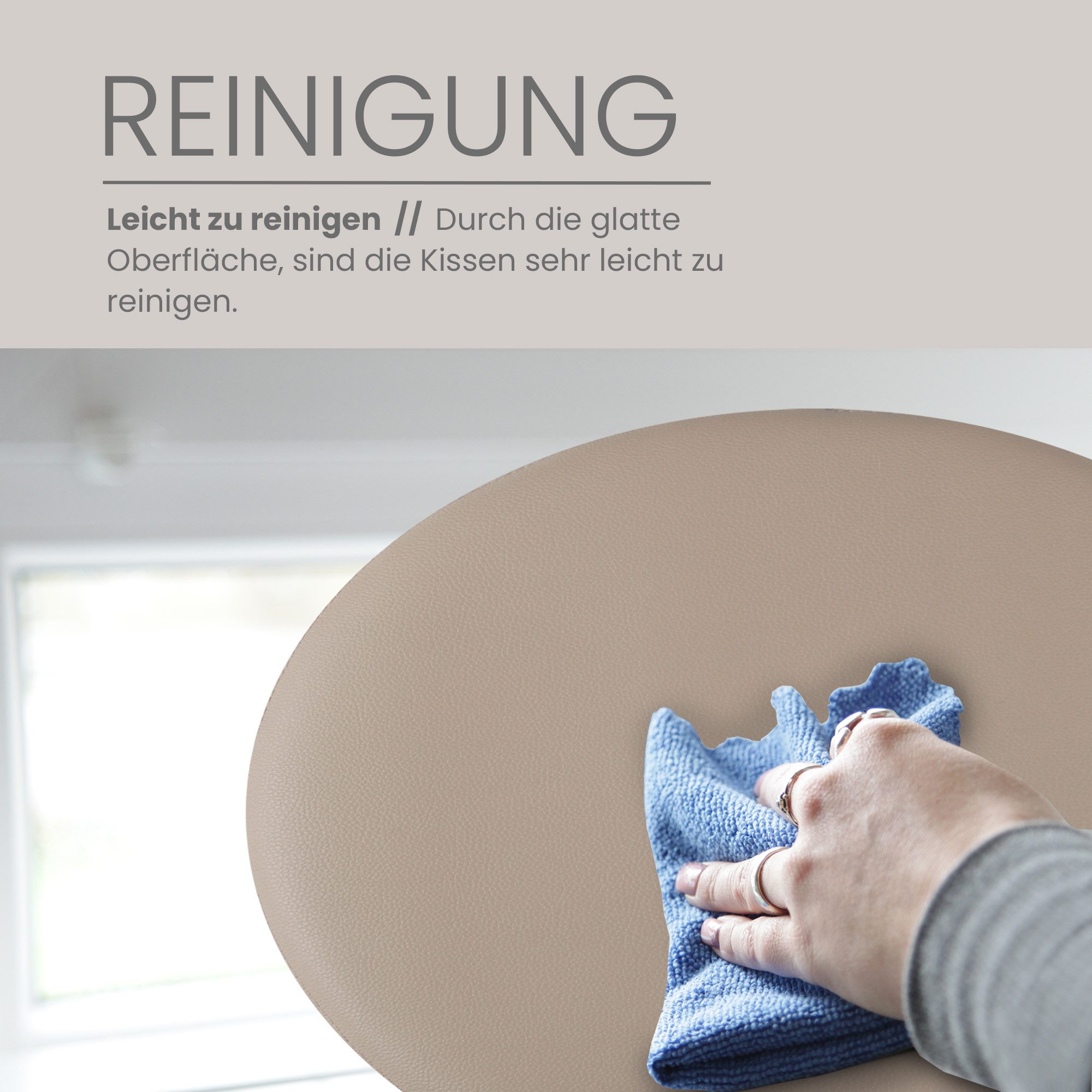 Bestlivings Stuhlkissen Lederimitat mit Antirutsch, ⌀ 38cm, rund, rutschfest, pflegeleicht, hygienisch, bequem – Bild 5 von 5