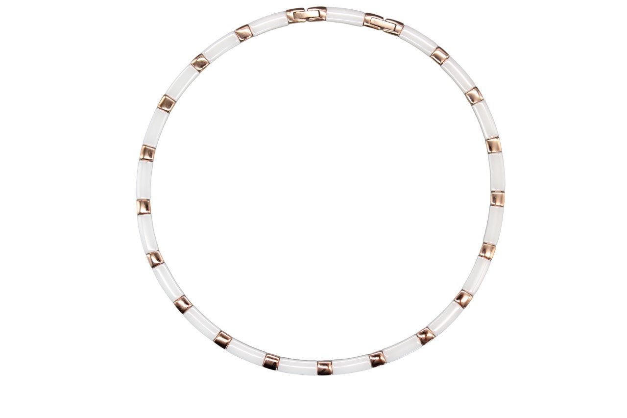 ELLAWIL Collier Halskette Collier Damen Collierkette Gliederkette weiß-rosegoldfarben (aus weißer Keramik mit goldfarbenen Edelstahl, Kettenlänge 48 cm, Breite 6 mm, GESCHENKIDEE), inklusive Geschenkschachtel