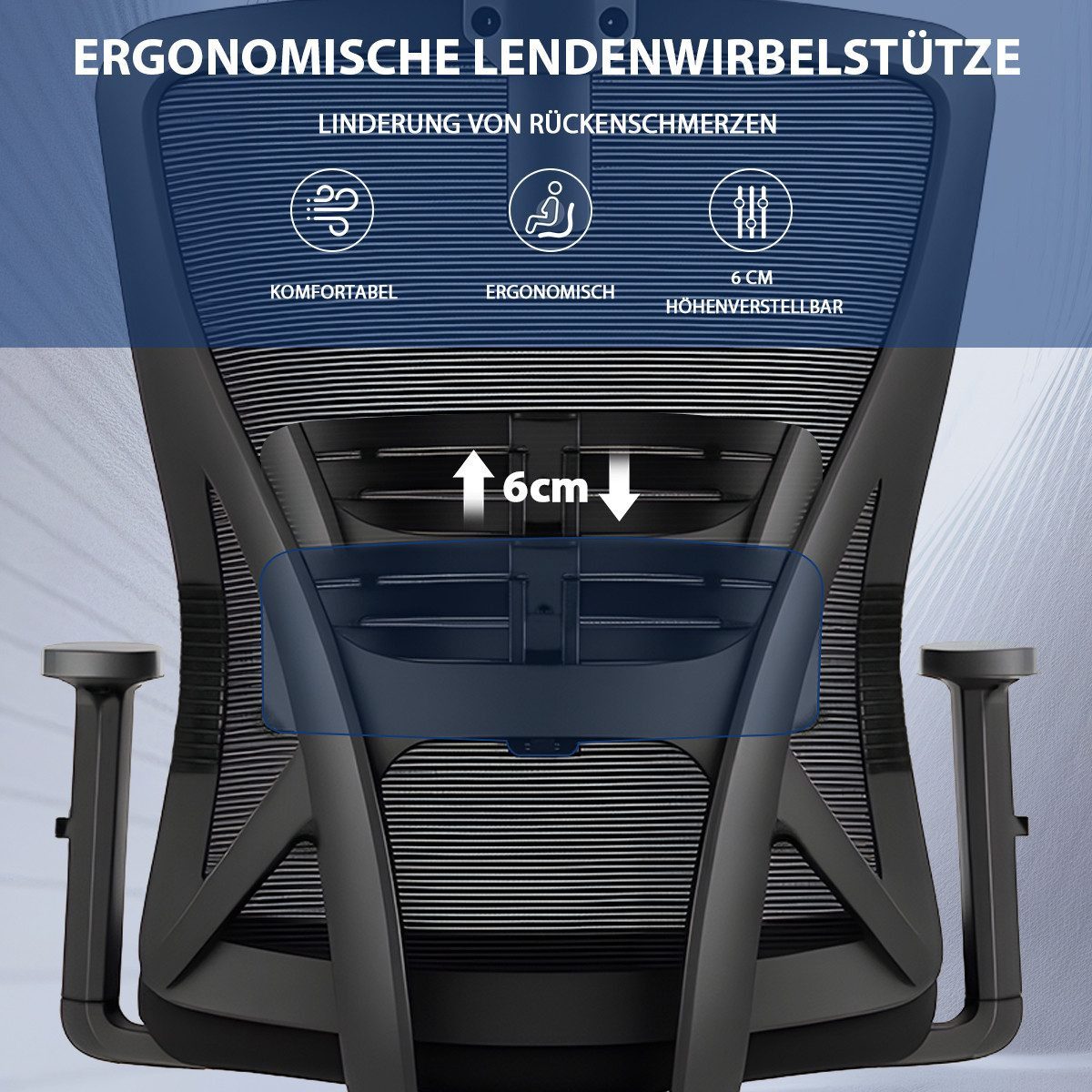 Durrafy Bürostuhl 200kg Ergonomischer Bürostuhl-Verstellbare Lordosenstütze (Verstellbare Lendenwirbelstutze + Kopfstutze + hohenverstelbare Armlehnen),bis zu 1 – Bild 5 von 5