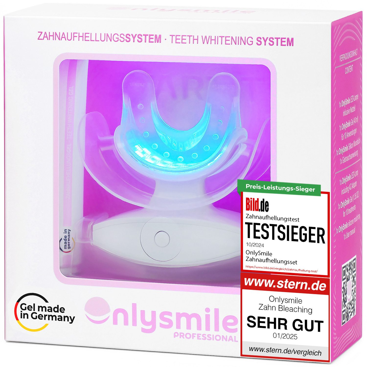 OnlySmile Zahnbleaching-Kit Zahnaufhellung Set - Testsieger - Teeth Whitening Kit für Weiße Zähne, Zahnaufhellung, Bleaching Set, Aufhellen, ideal für Zuhause