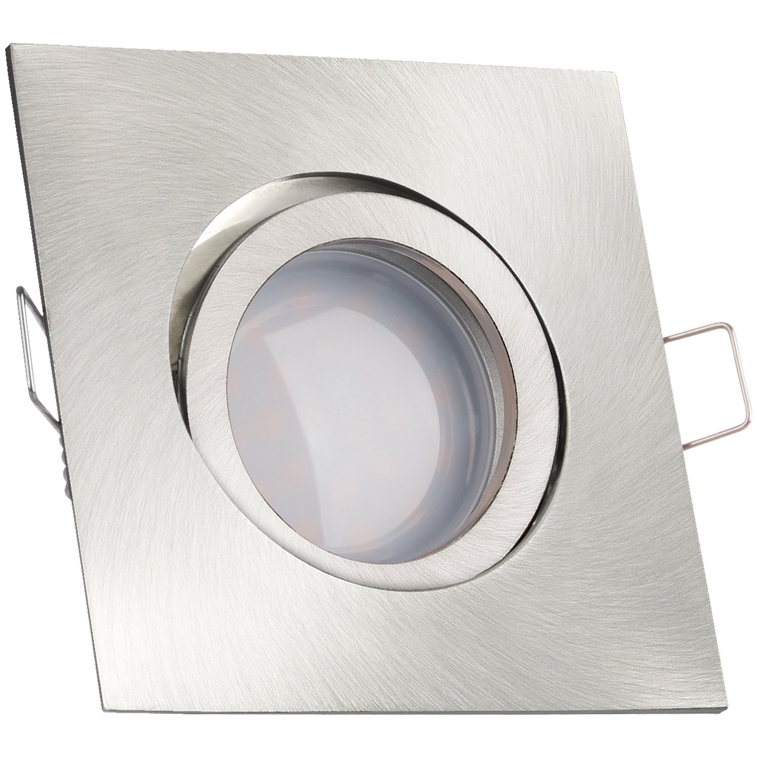 LEDANDO LED Einbaustrahler LED Einbaustrahler Set Silber gebürstet mit LED GU5.3 / MR16 Markenstr