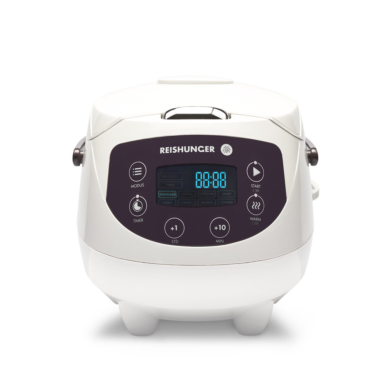Reishunger Reiskocher - Digitaler Mini Reiskocher, 350 W, Dämpfeinsatz, Messbecher, Reislöffel, Timer- und Warmhaltefunktion