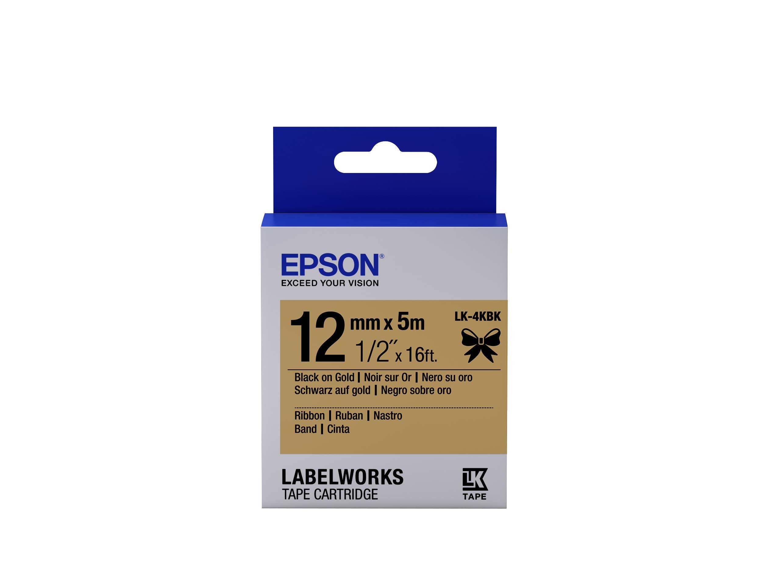 Epson Beschriftungsband C53S654001, Satinband, Schwarz/Gold, 5m, wasserfest, Abriebfest