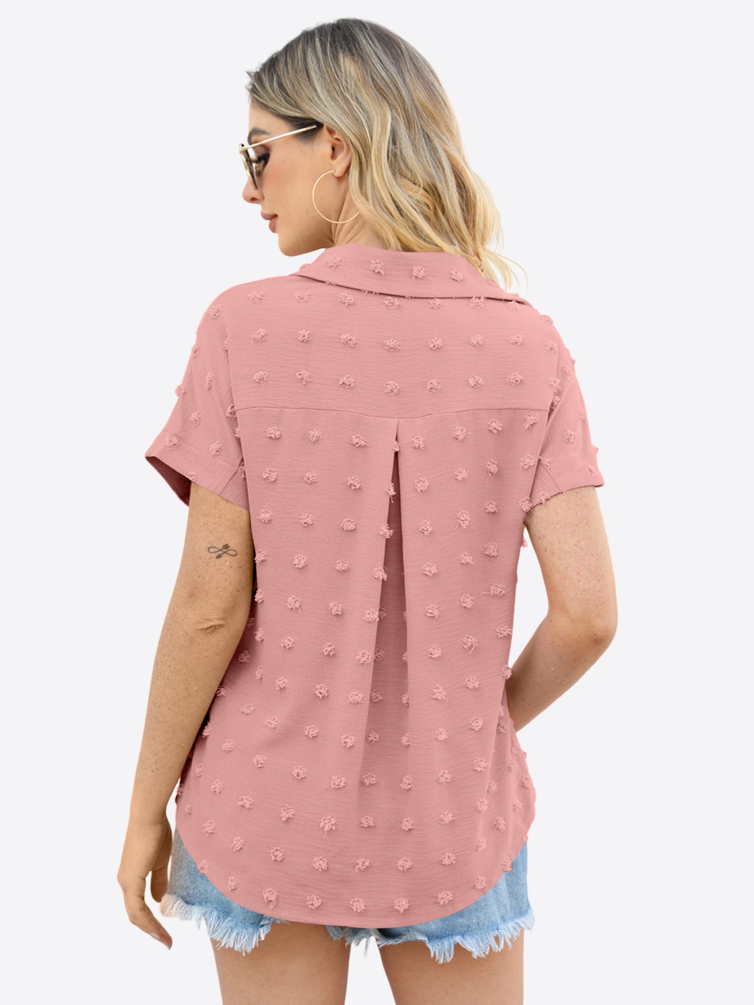 Imily Bela Blusenshirt Damen Kurzarm Casual Oberteil (Packung, 1-tlg., 1per-Pack) mit Textur-Punkten und Hemdkragen – Bild 3 von 5