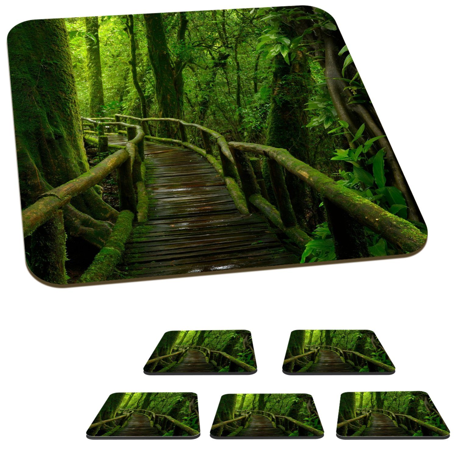 Tropisch, Dschungel Glasuntersetzer - 6-tlg., - - Tasse Brücke für Natur - Untersetzer, Tischuntersetzer, Moos Glasuntersetzer, MuchoWow Gläser, Zubehör Korkuntersetzer,
