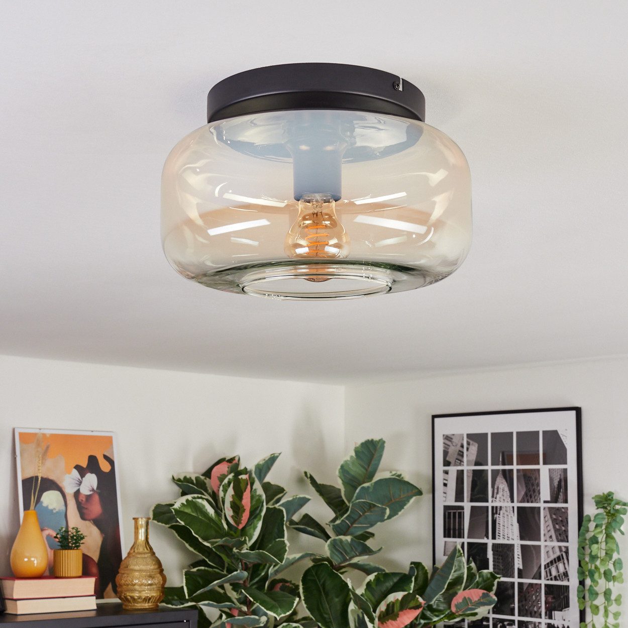 hofstein Deckenleuchte 1-flammige Deckenlampe aus Metall/Glas günstig online kaufen