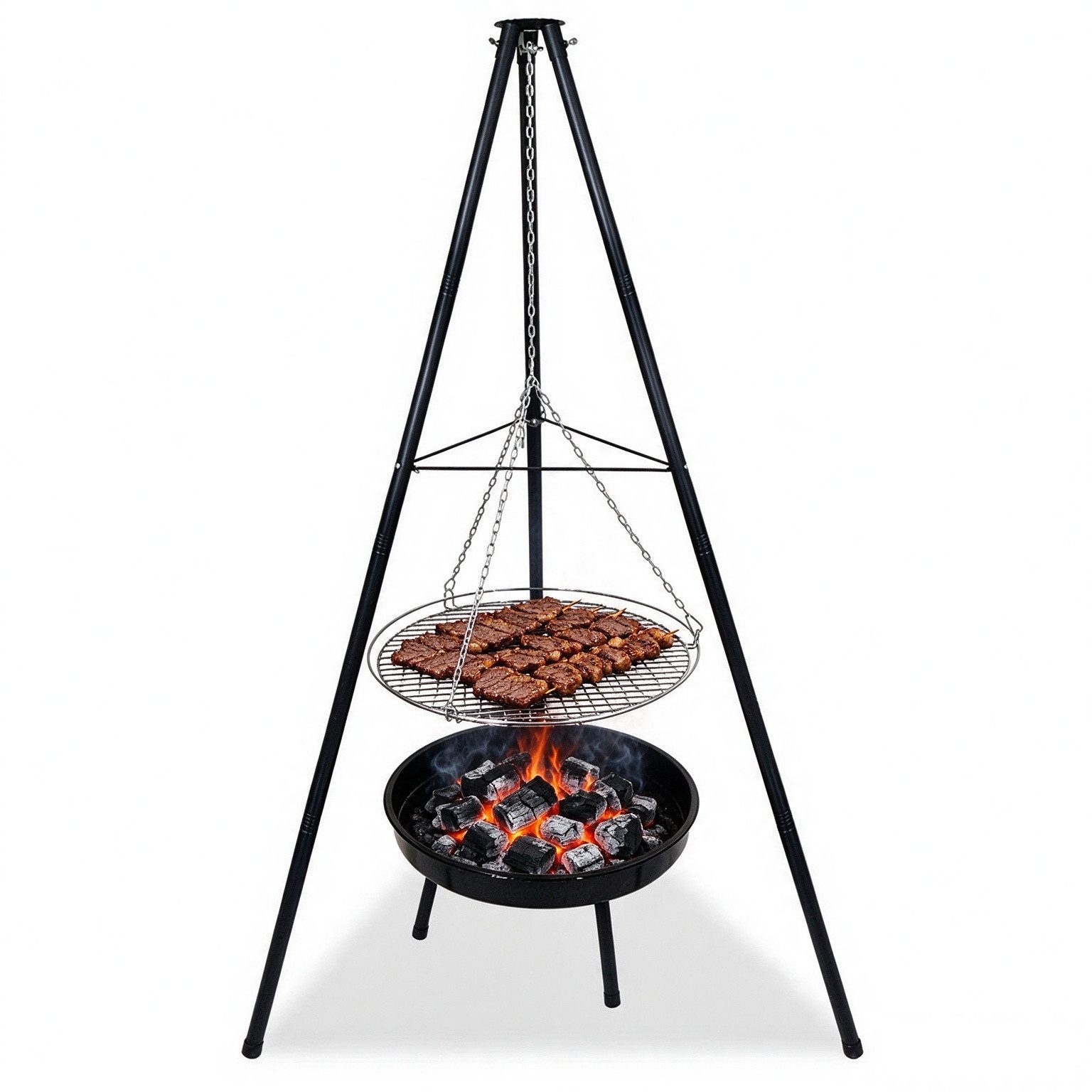 Insma Schwenkgrill Holzkohlegrill Stabiles Dreibein-Design, Höhenverstellbar, Grillrost Feuerschale für Garten, Camping 150cm