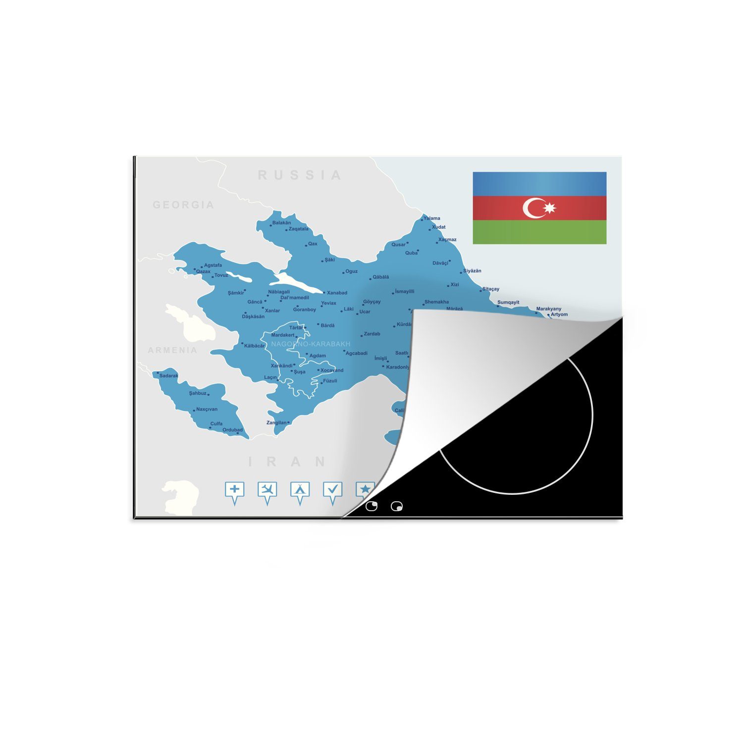 MuchoWow Herdblende-/Abdeckplatte Eine Illustration eines blauen Aserbaidschans, Vinyl, (1 tlg), 57x51 cm, Induktionsschutz, Induktionskochfeld, Ceranfeldabdeckung