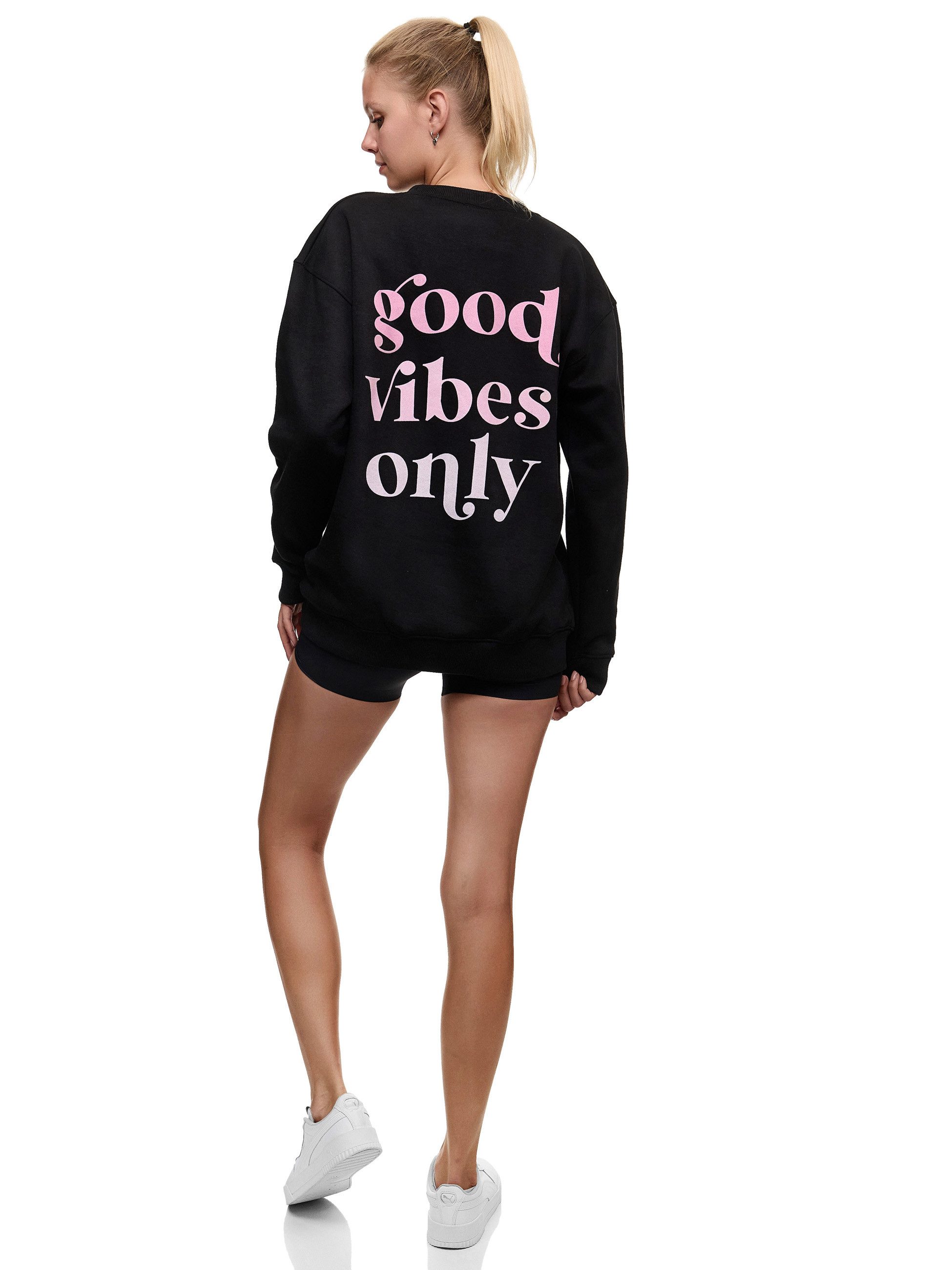 Worldclassca Sweatshirt Worldclassca Oversized Sweatshirt Good Vibes Print Langarm Pullover Freizeit Shirt