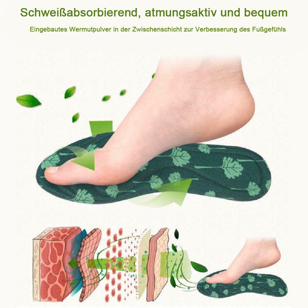 COOL-i ® Einlegesohlen 2 Paar Einlegesohlen mit Wermut & 4D-Massage, Atmungsaktiv, Geruchshemmend & Zuschneidbar für Alltag & Freizeit