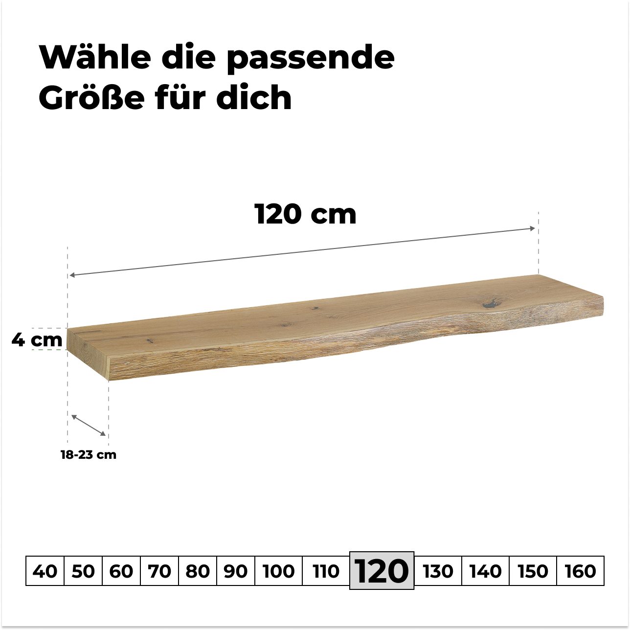 tømmermann Wandregal Schweberegal Holzregal mit Baumkante - Hängeregal aus Massivholz Eiche, Komplett-Set