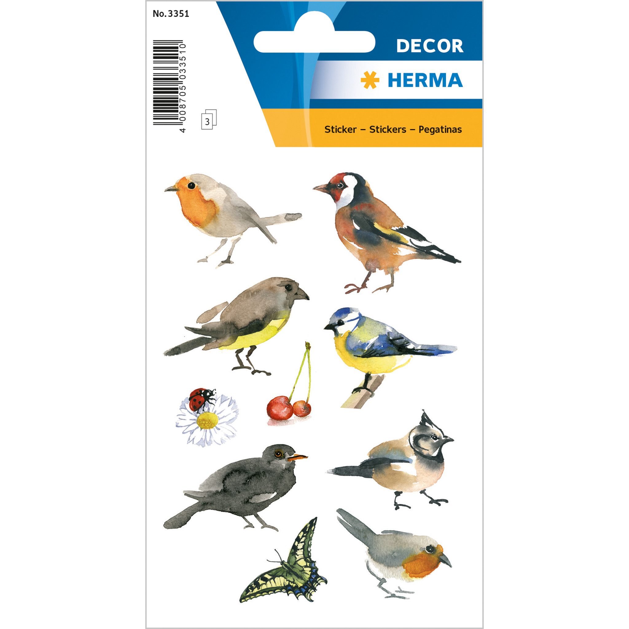 HERMA Наклейки Herma Наклейки DECOR Tiere Aquarell Vögel 3 Bl