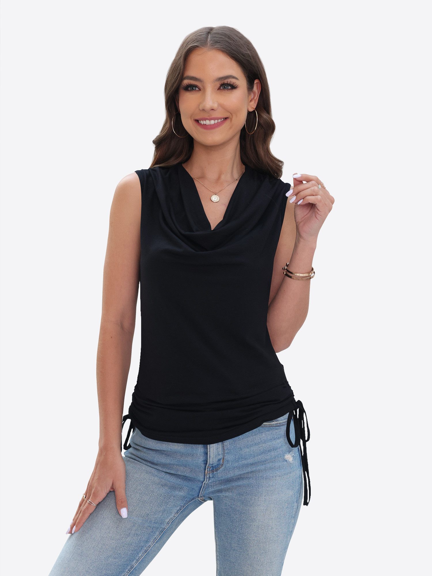 Imily Bela Trägertop Damen schlauchkragen-Top mit Falten (Packung, 1-tlg., 1per-Pack) mit Kordelzügen