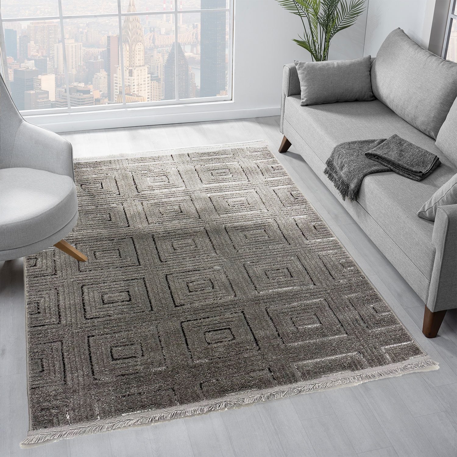 Vimoda Teppich Teppich Wohnzimmer neues dünn Designteppich kariert moderne, günstig online kaufen