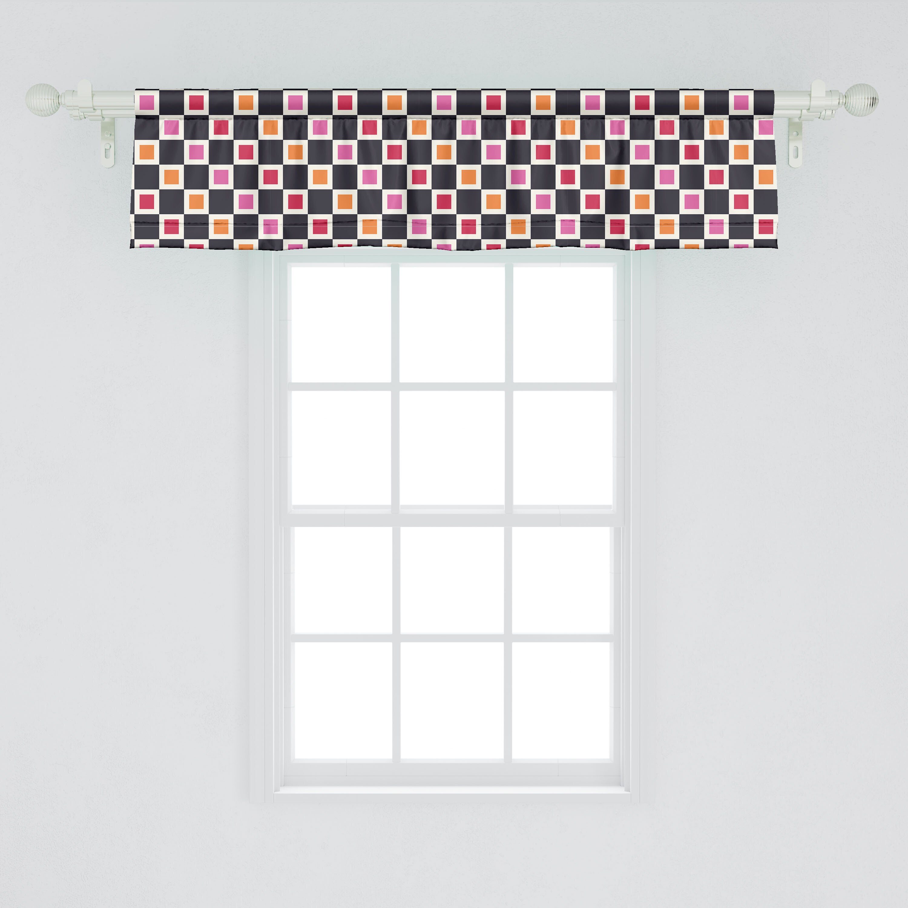 Stangentasche, Küche Volant Geometrisch Vorhang Vivid für Schlafzimmer Abakuhaus, Dekor mit Grid Scheibengardine Microfaser, Squares