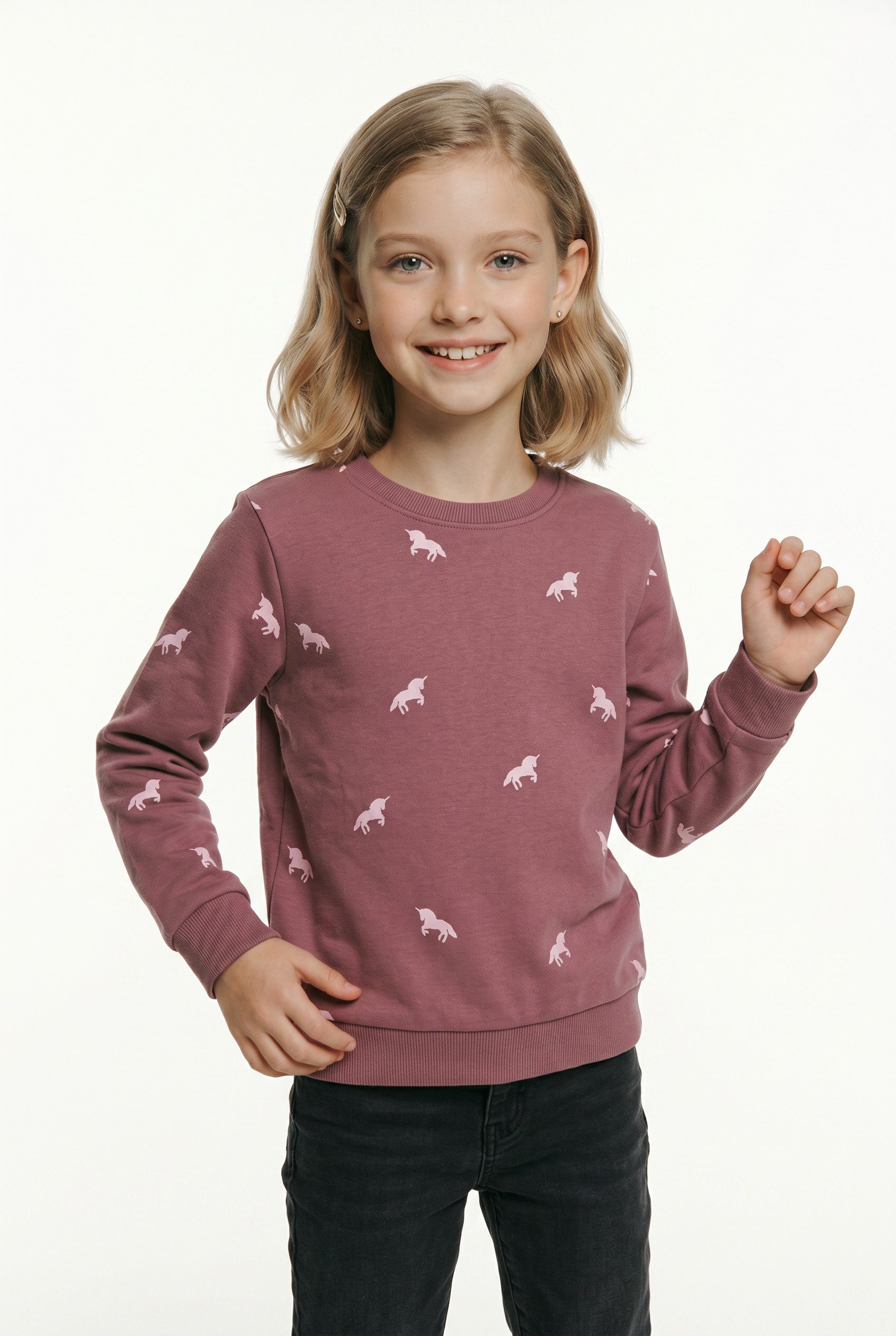 Name It Sweatshirt NMFVALBA – Sweater mit Herzchen-Alloverdruck und Rippbündchen bedruckt, casual, regular fit, Sweatware, Rundhals