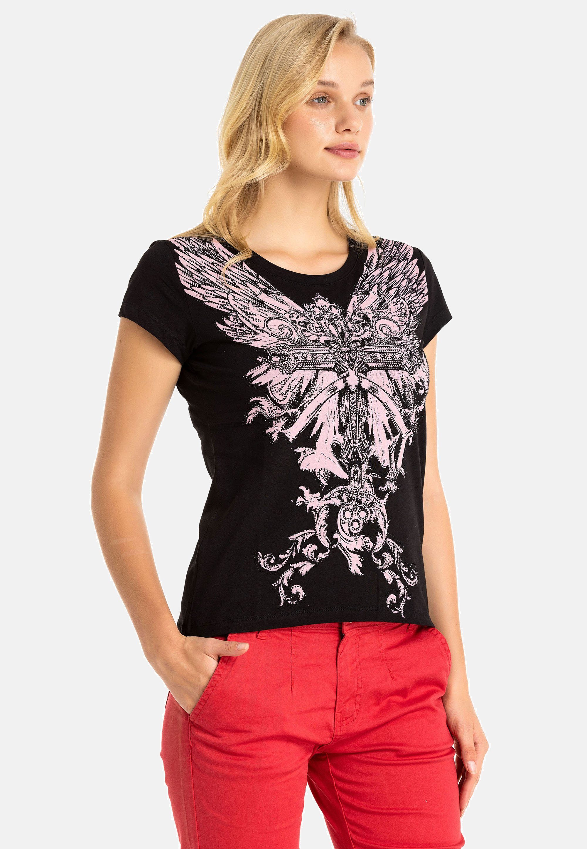 Cipo & Baxx T-Shirt modischem schwarz Frontprint mit