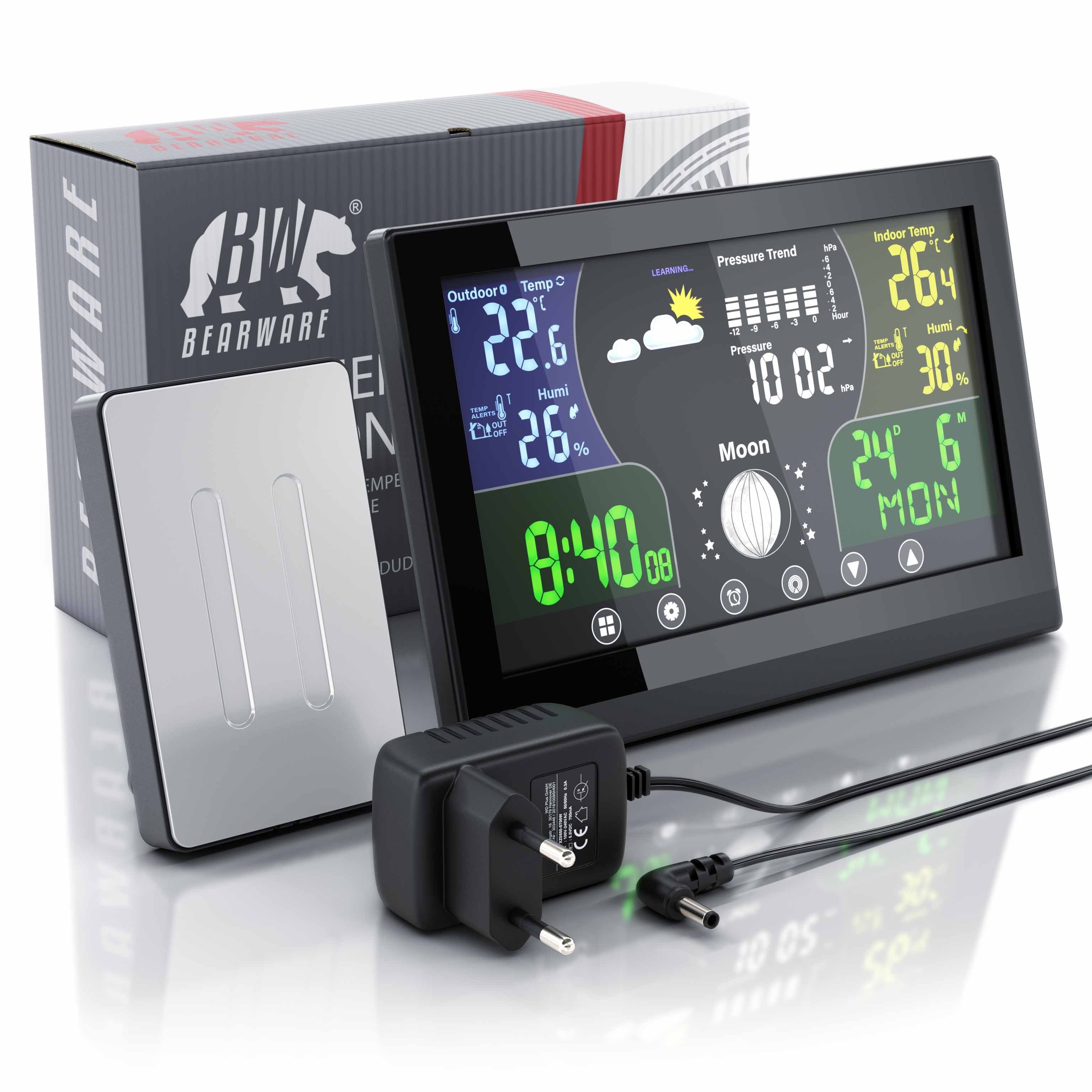 BEARWARE Wetterstation (mit Außensensor, mit LCD Farbdisplay / Luftdruck mit Höhenkorrektur)
