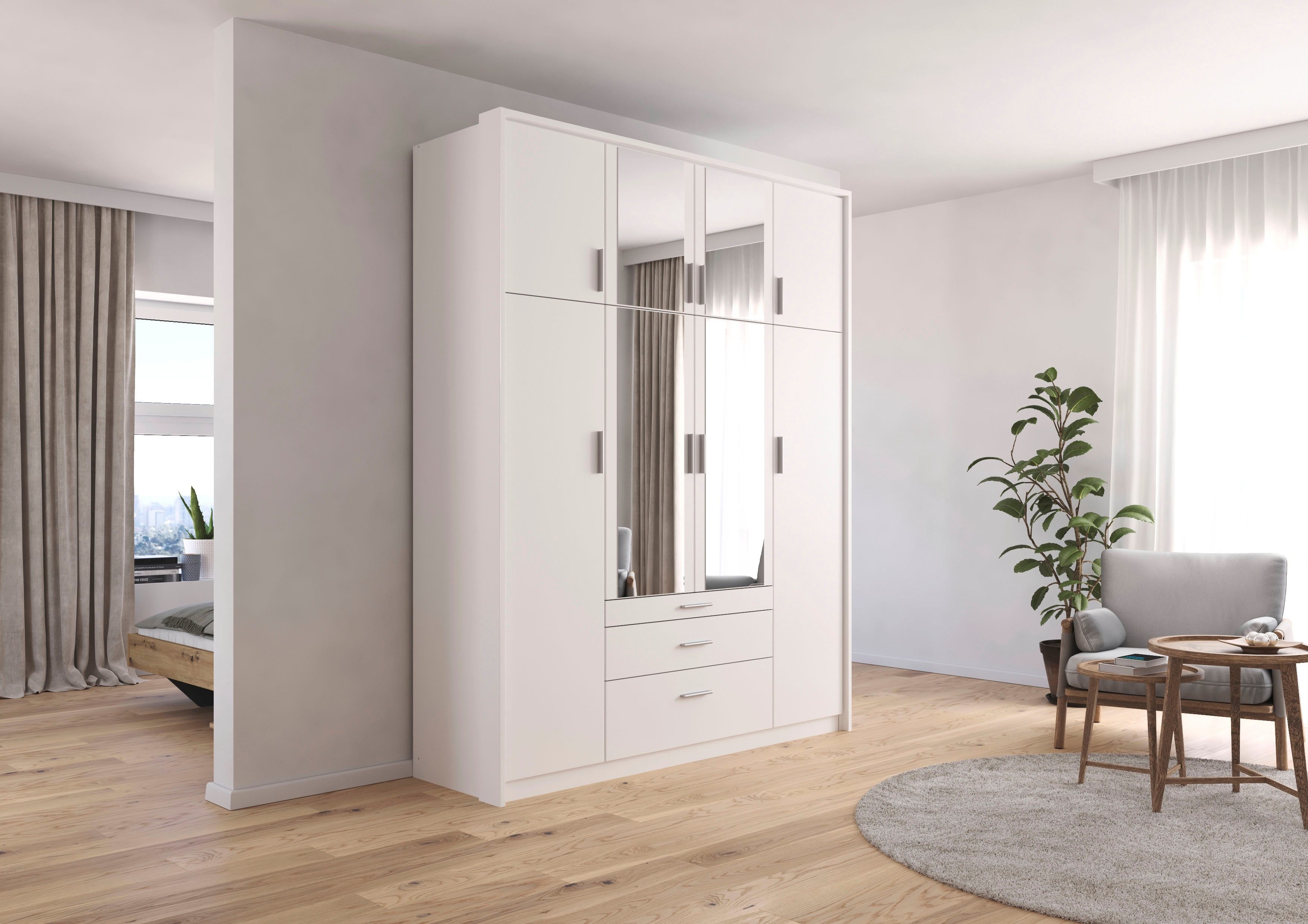 rauch Kleiderschrank Schrank Drehtürenschrank Garderobe Ankleide Schlafzimmer HILDESHEIM (Breiten: 185/275 cm, Höhe 231 cm) oberste Schublade mit praktischer Facheinteilung MADE IN GERMANY