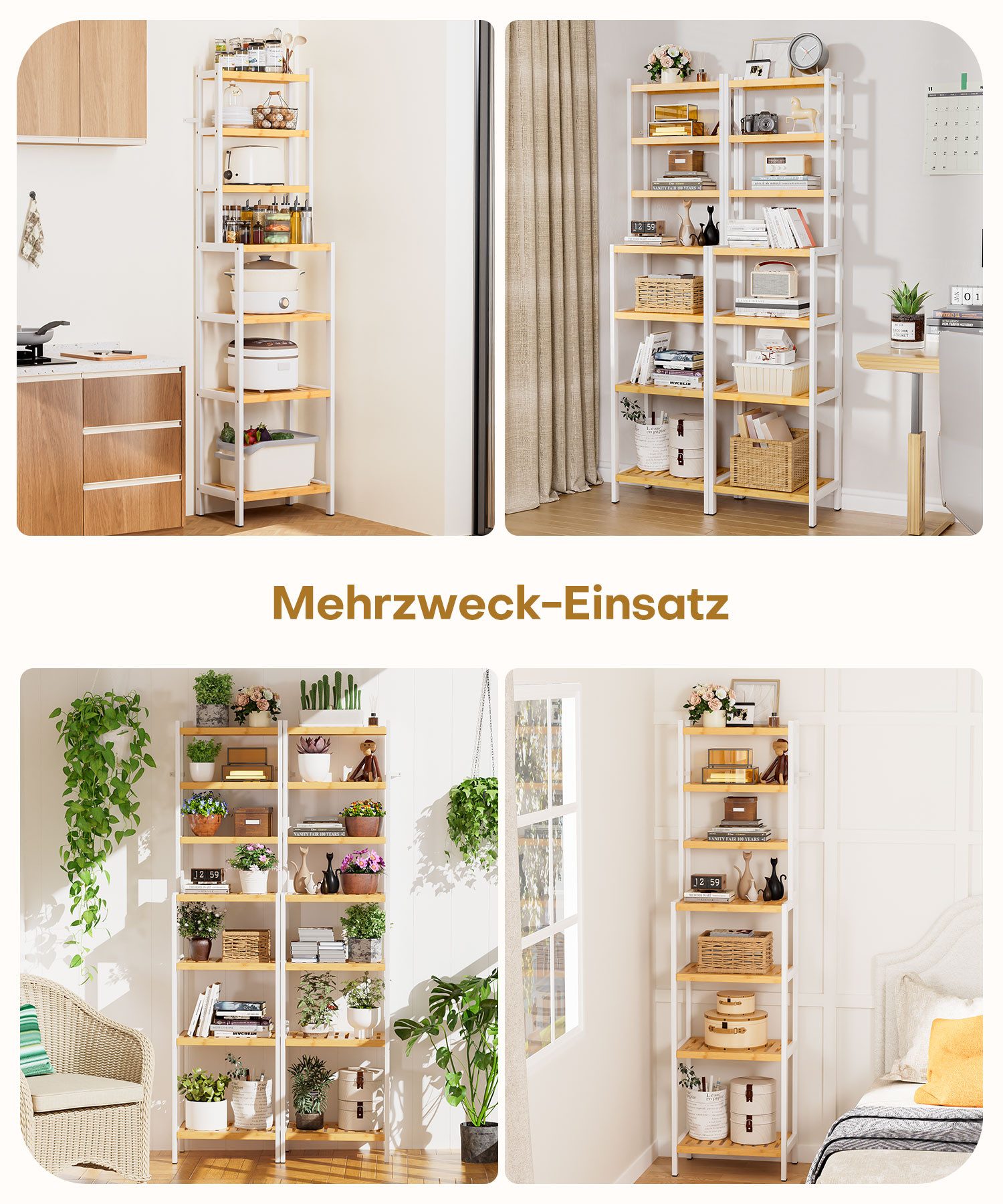 Yorbay Badregal Standregal mit 7 Ebenen, Bambus Aufbewahrungsregal, Kippsicherung, 110 kg Tragkraft – Bild 4 von 5