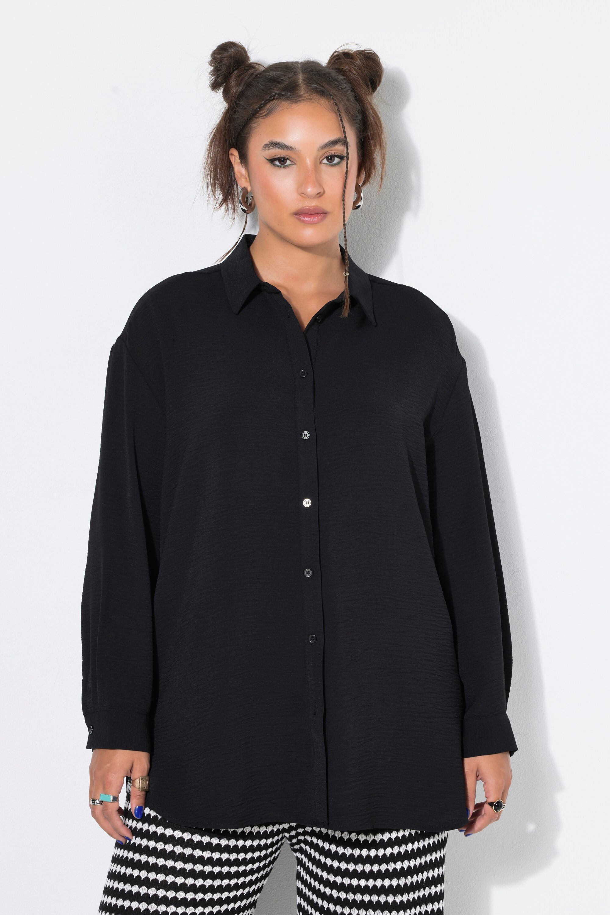 Hemdbluse Hemdbluse oversized Krepp Langarm