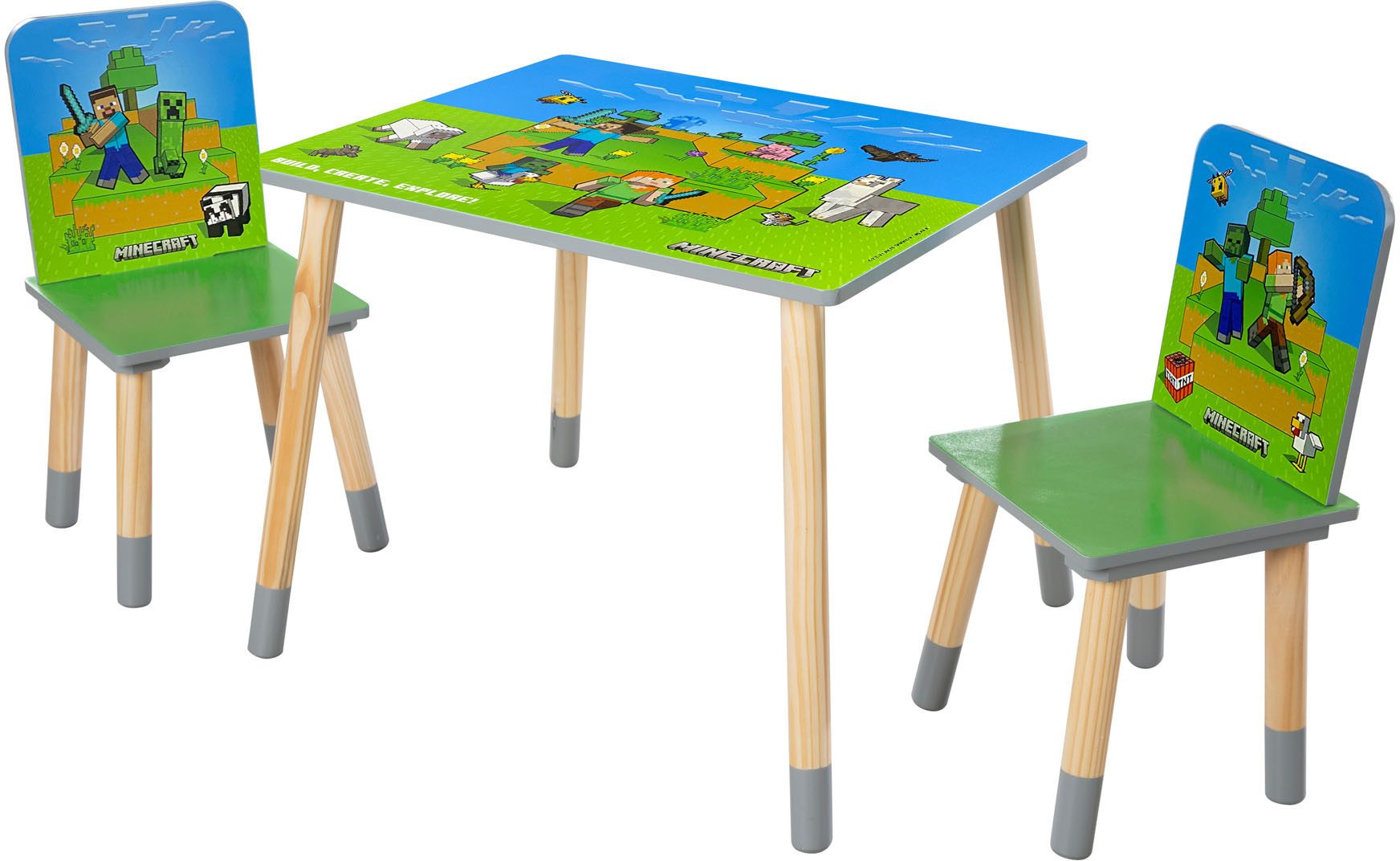 Phoenix Kindersitzgruppe Minecraft Sitzgruppe, (3-tlg), Set Tisch mit 2 Stühlen