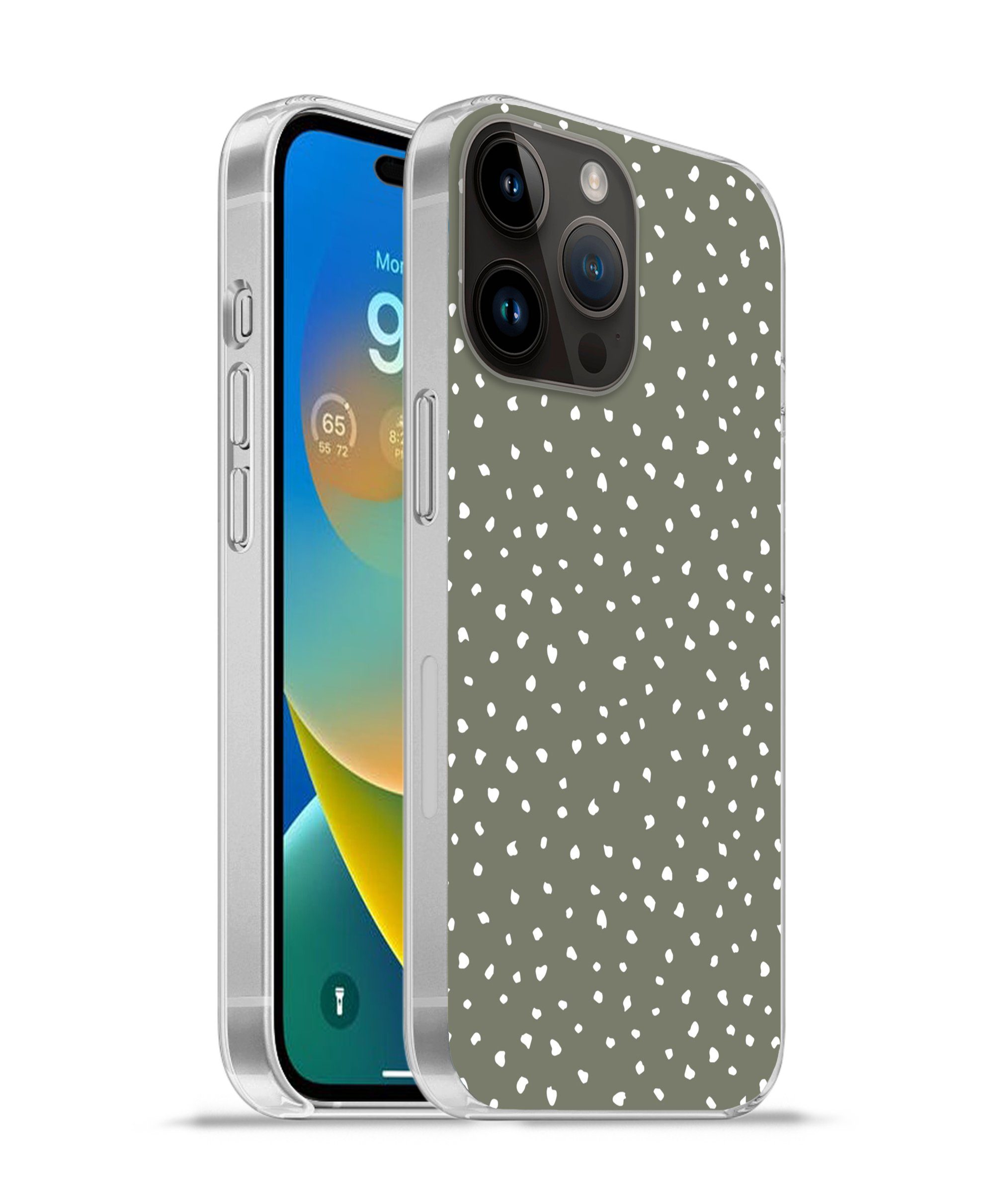Handyhülle für Apple iPhone 14 Pro Polka dots - Grün - Weiß