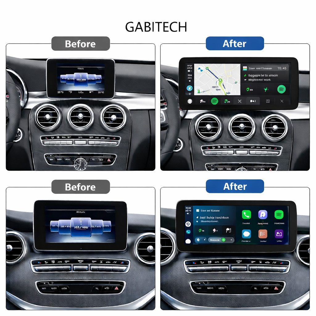 GABITECH 10,25" Linux CarPlay Display für Mercedes C/GLC/V/X W205 NTG 5.0 Einbau-Navigationsgerät (Drahtlos Apple CARPLAY und Android Auto)