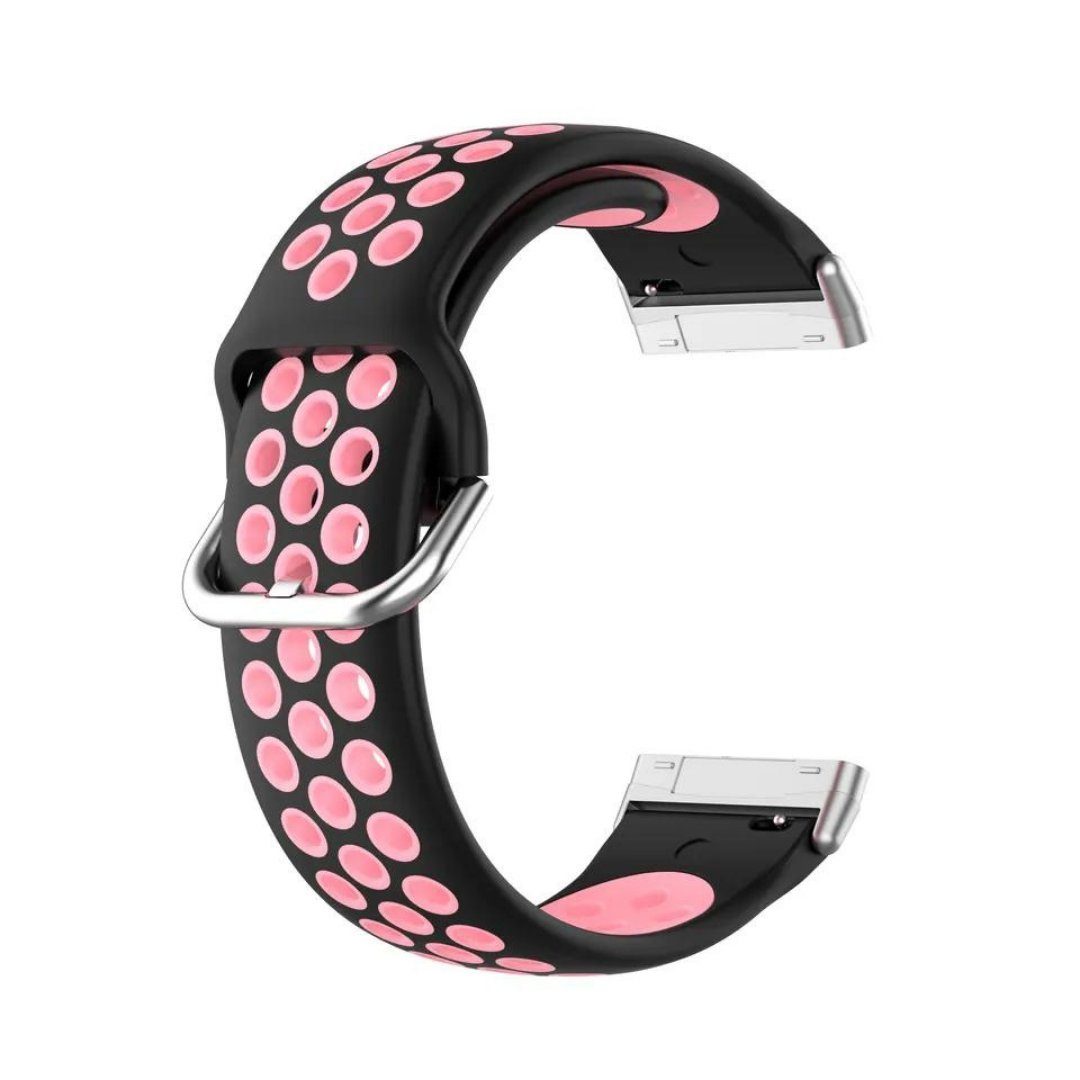 SmartUP Smartwatch-Armband Sport Silikon Armband für Fitbit Versa 3/ Sense Uhrenarmband, Sportband, Silikon Ersatz Armband #7 Schwarz - Rosa