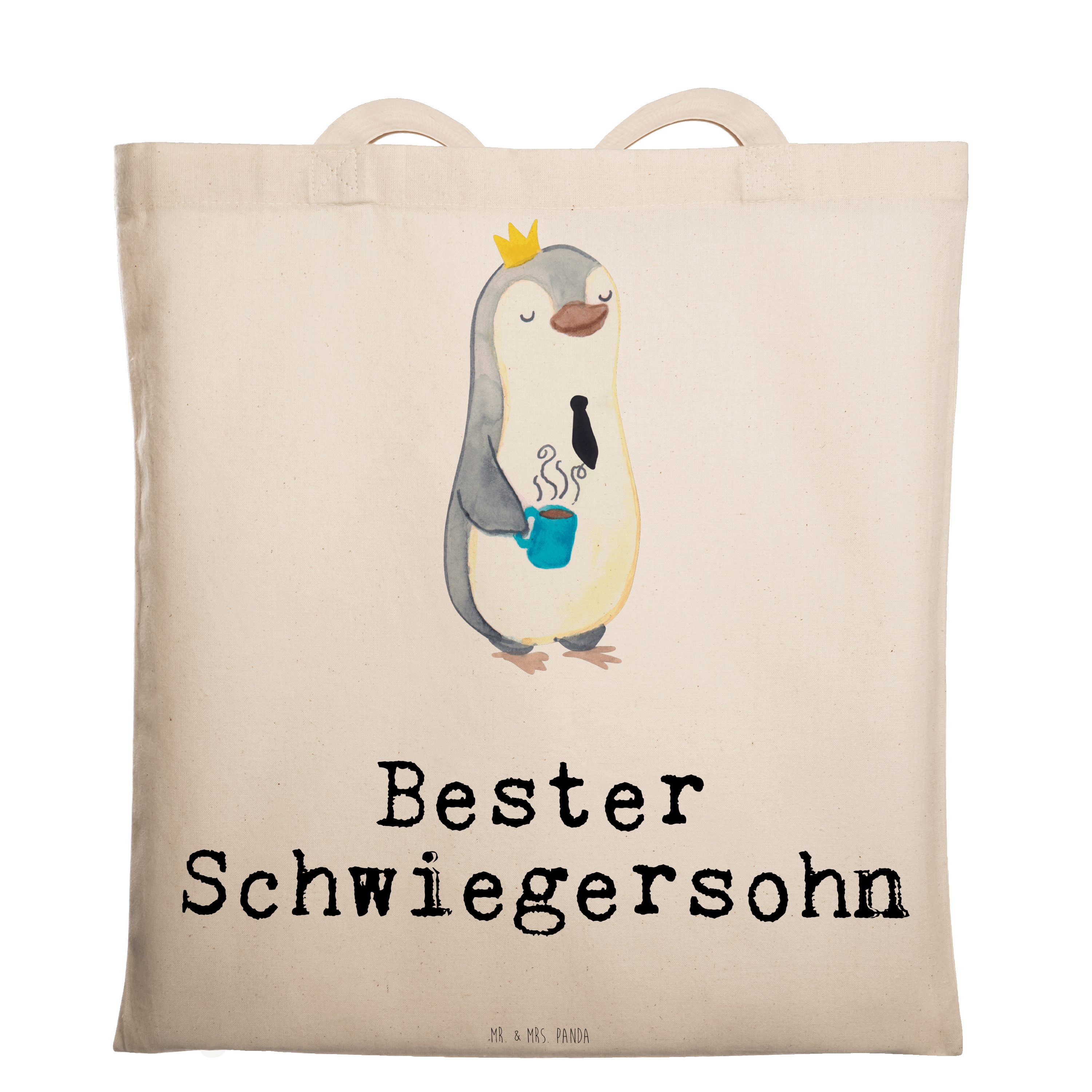 Mr. & Mrs. Panda Tragetasche Pinguin Bester Schwiegersohn - Transparent - Geschenk, Beutel, Schenk (1-tlg)