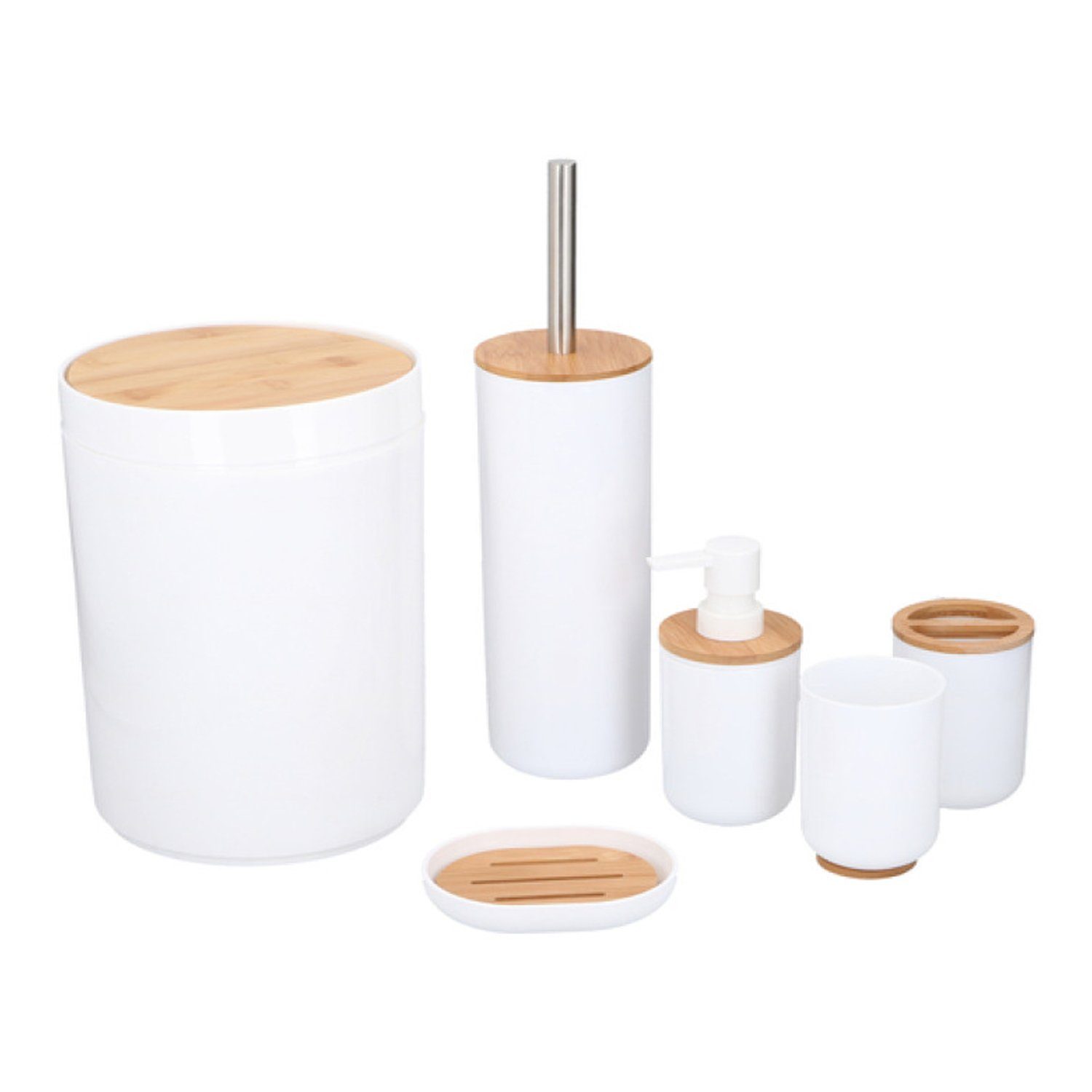 Mojawo Nähkästchen 6tlg Badezimmer-/Toiletten-Set Bad Accessoires Utensilien Bambus