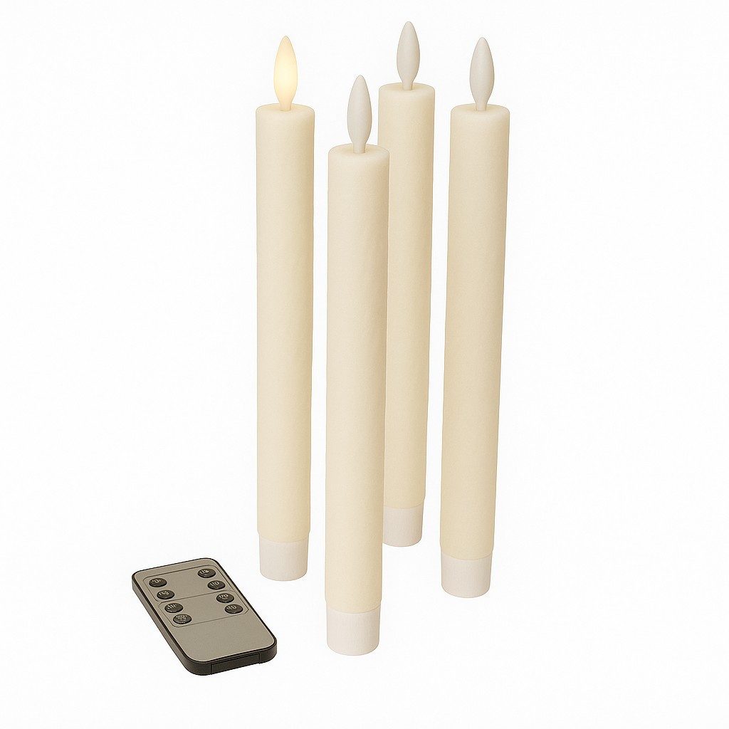 LED-Kerze Stabkerzen 24,5 cm, LED Echtwachskerzen mit Timer und Fernbedienung