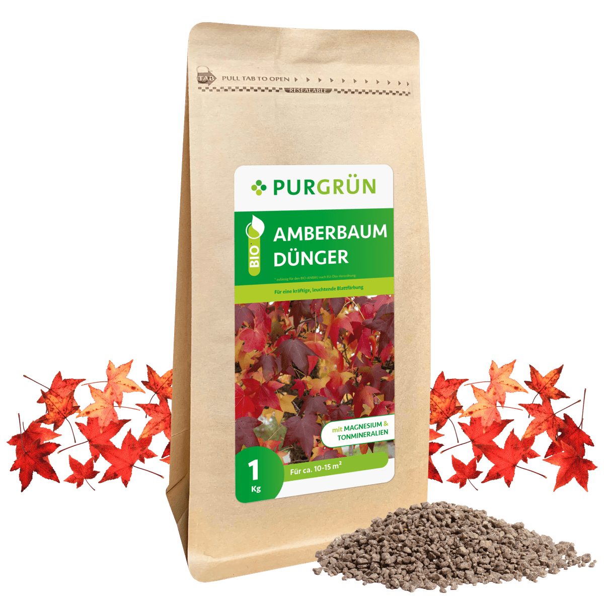 Gartendünger Purgrün Bio Amberbaum Dünger, NPK 6+3+8, Magnesium, 1 kg