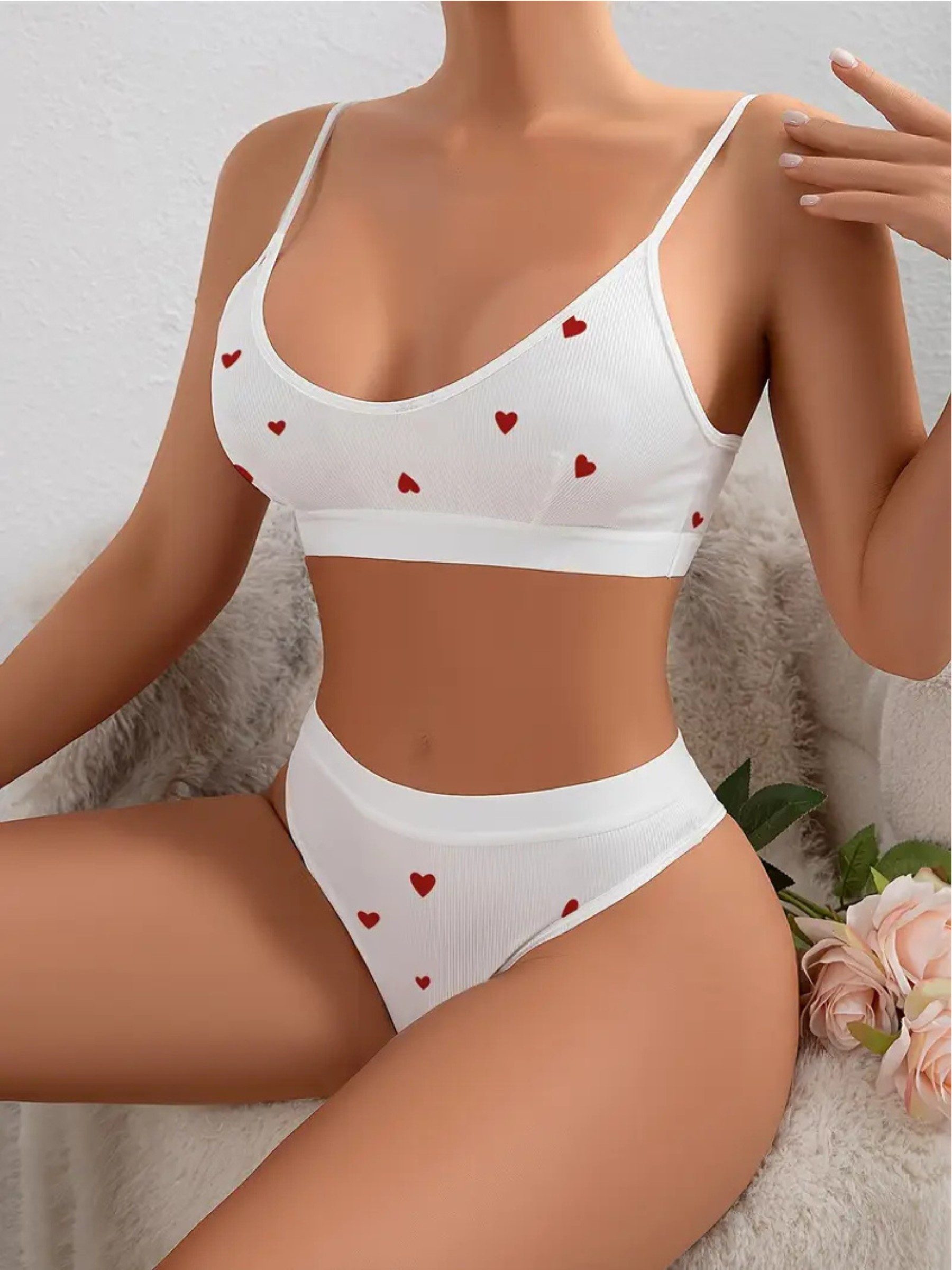 Set: Bustier Komfortables Dessous-Set mit Herzmuster & High-Waist-Slip