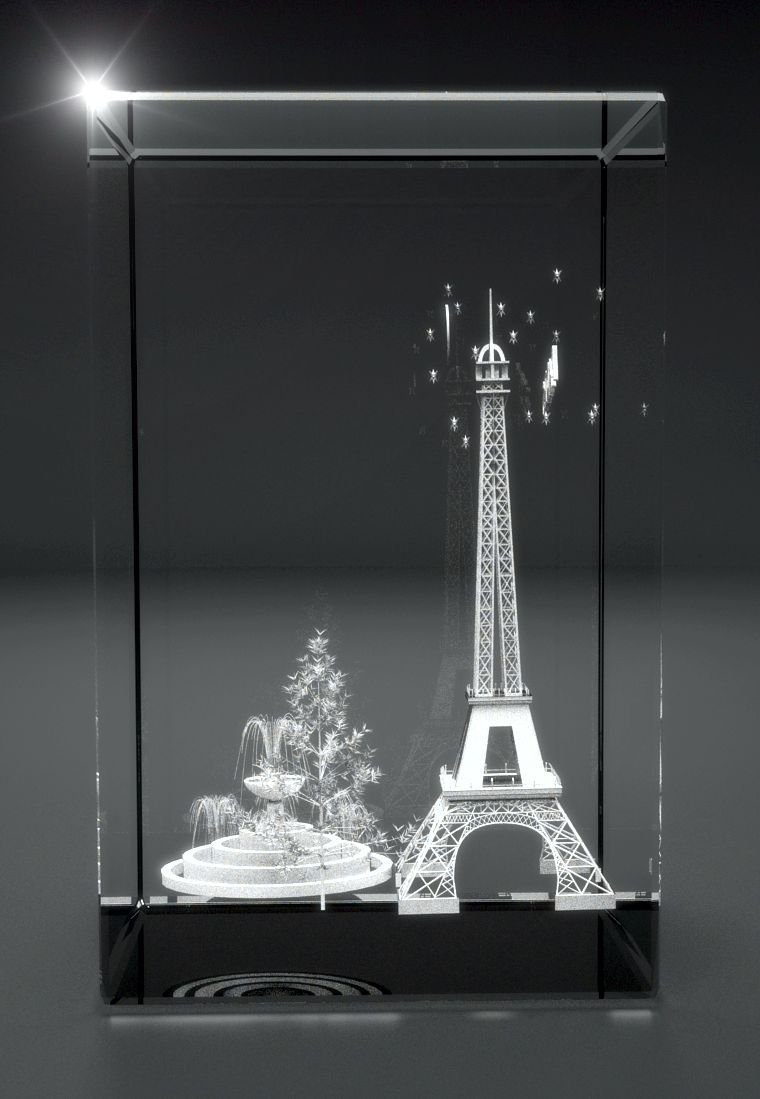 Dekofigur Familienbetrieb (Motiv Made in Hochwertige Paris Motiv: von 3D 2), Germany, Geschenkbox, Eiffelturm VIP-LASER Glasquader