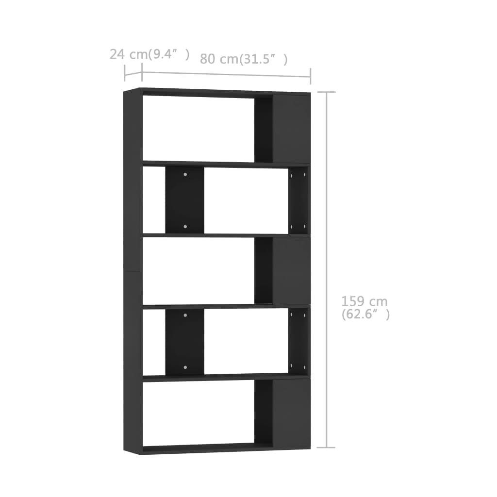 80x24x159 Holzwerkstoff Schwarz cm furnicato Bücherregal/Raumteiler Bücherregal