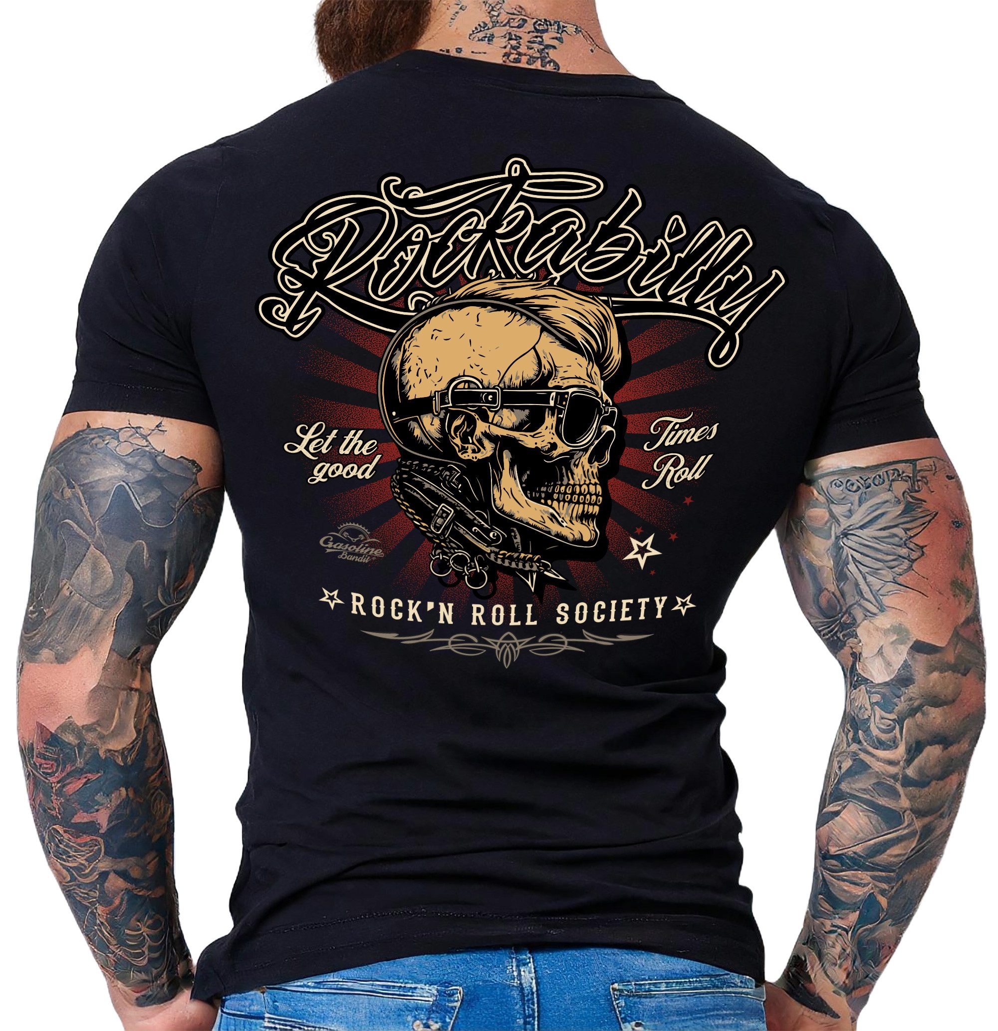 GASOLINE BANDIT® T-Shirt für Rockabilly Fans: Rock'n Roll Society, Aufdruck Rückseite