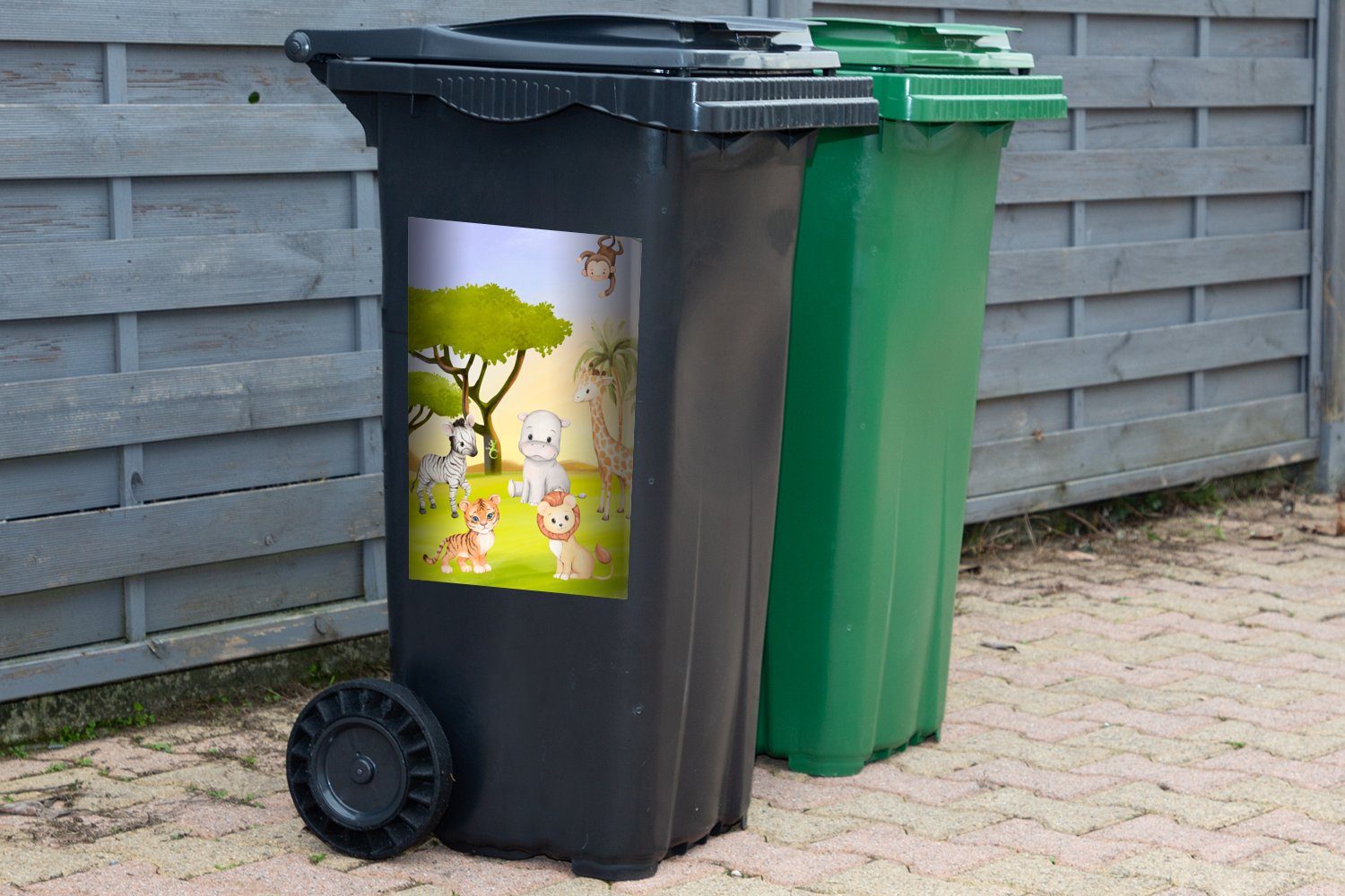 (1 Kinder Container, Dschungel Sticker, Wandsticker MuchoWow Mülleimer-aufkleber, St), - - Mülltonne, Tiere Abfalbehälter