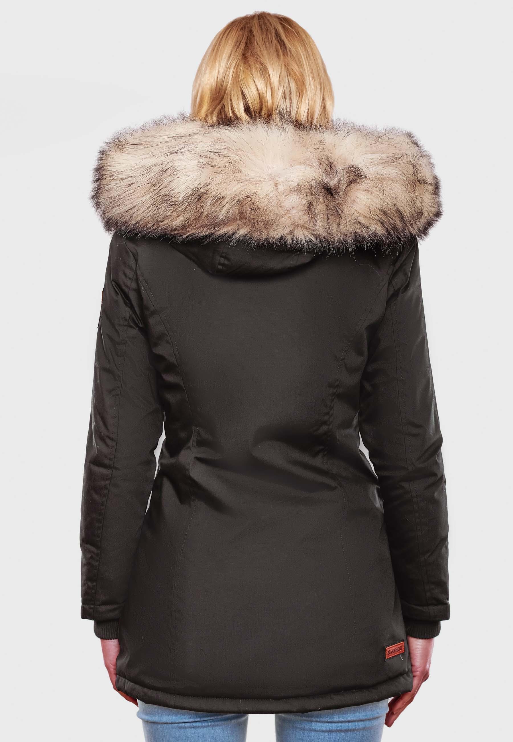 Navahoo Wintermantel Cristal stylischer Damen Winterparka mit Kunstfell-Kapuze