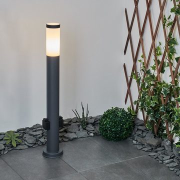 hofstein Pollerleuchte »Gnocchetta« Sockelleuchte aus Metall/Kunststoff in Anthrazit/Weiß, ohne Leuchtmittel, Gartenlampe m. E27, IP44, mit 2 Steckdosen