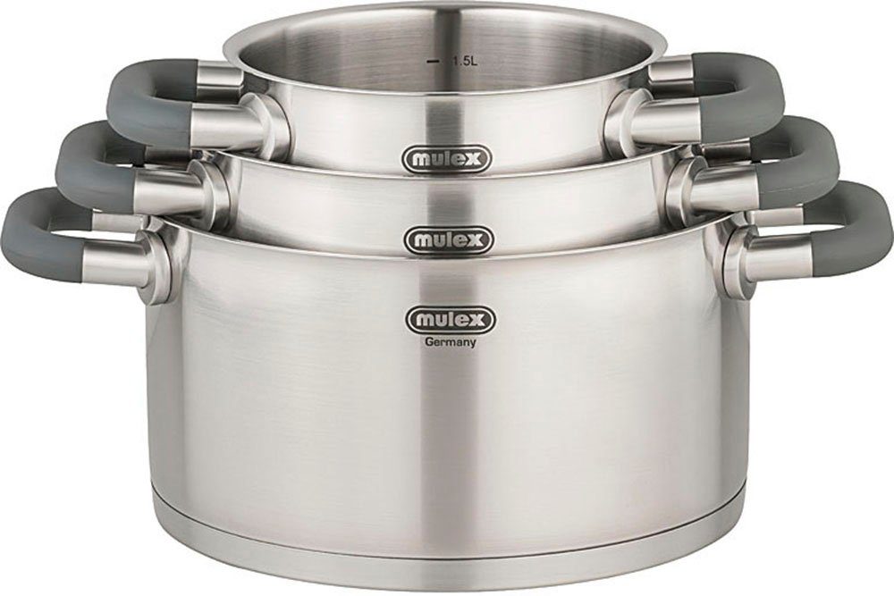 Mulex Topf-Set LUGANO, Edelstahl 18/10 (Set, 8-tlg), inkl. Servierpfanne 24 cm mit Deckel, Induktion