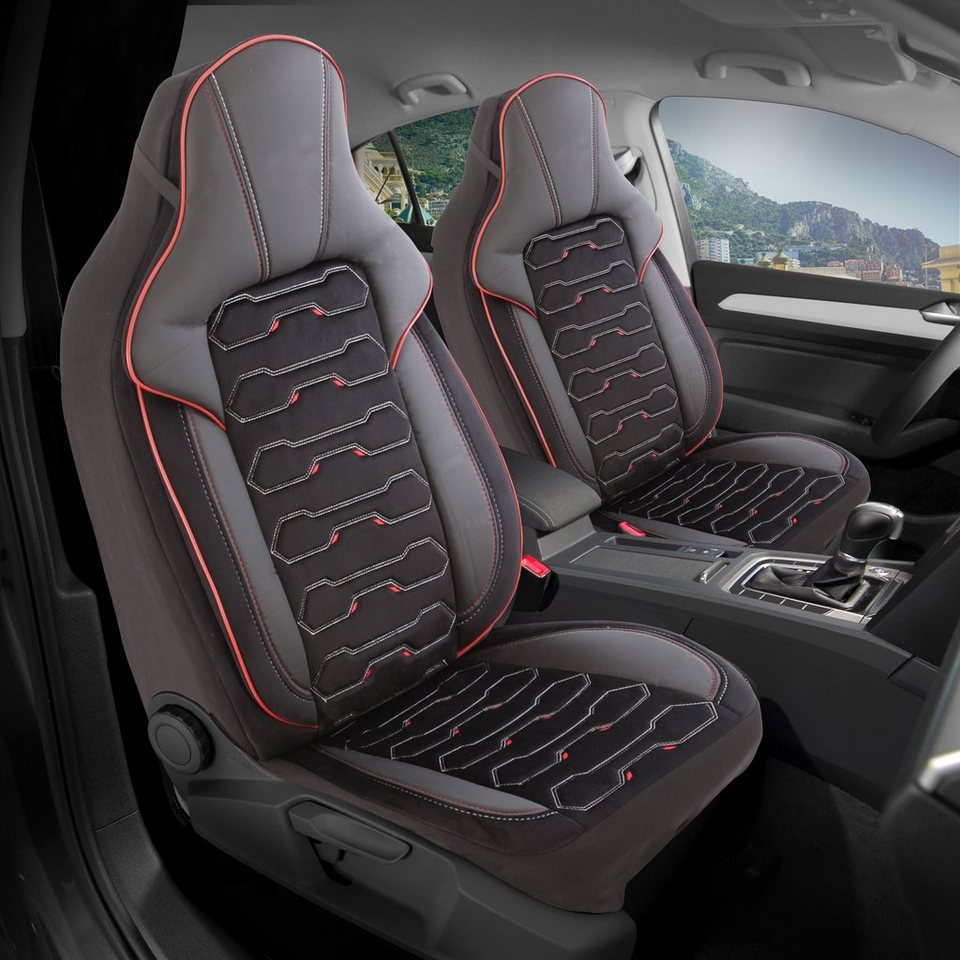 RoyalClass® Autositzbezug Sitzbezüge passend für für Audi A1 (Schwarz-Rot  Class), Set, 1 Fahrersitzbezug, 1 Beifahrersitzbezug, Airbag geeignet