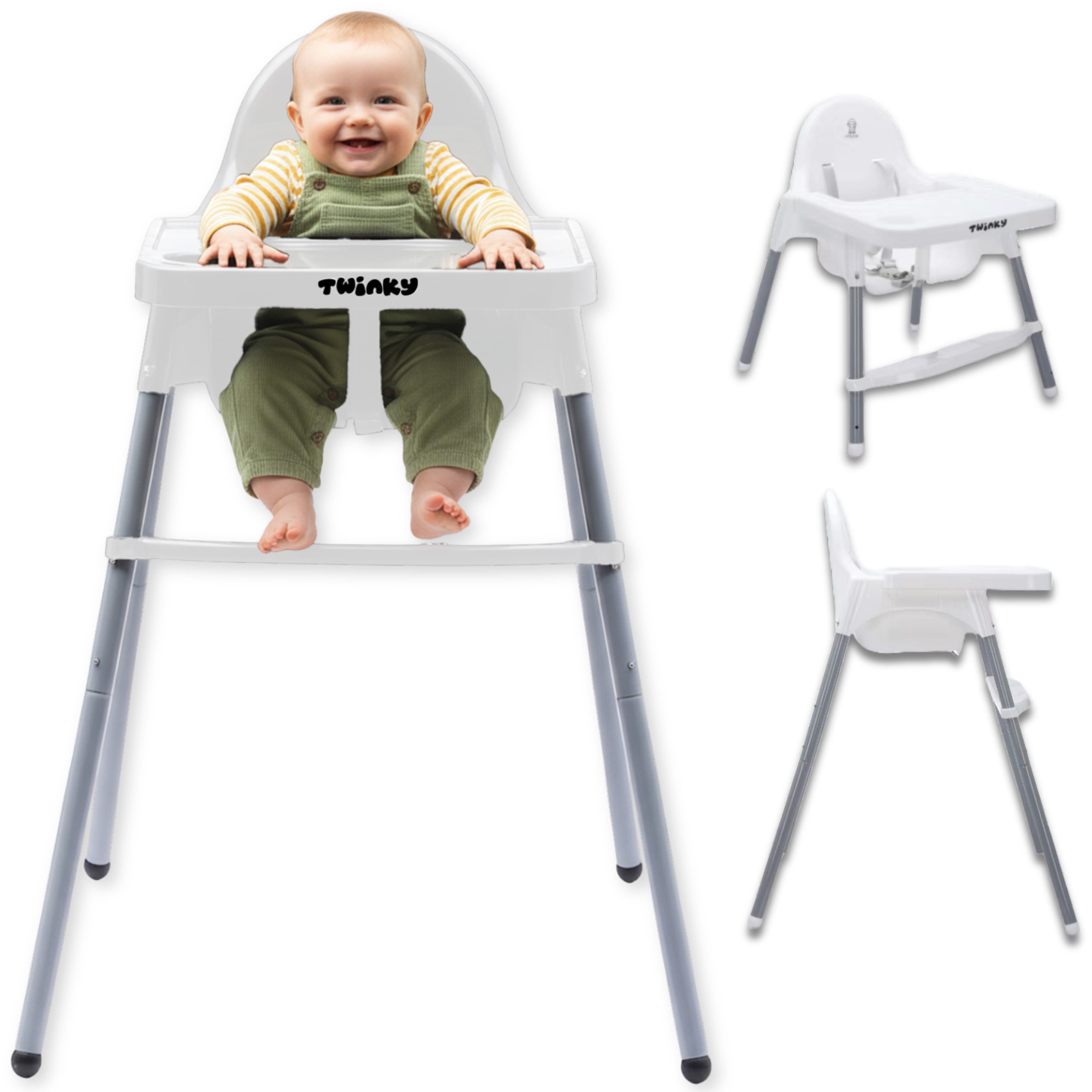 TWINKY Kinderstuhl Baby Hochstuhl, Höhenverstellbar, Kinder-Esstuhl​ (Set), Spielset mit Ledersitzkissen und Rädern