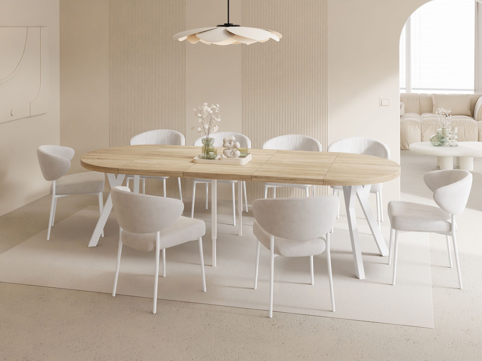 WFL GROUP Esstisch Twixy (erhältlich in 2 Größen – Durchmesser 100 cm, ausziehbar auf 250/300 cm), XXL groß extra lang Ausziehtisch für 5-16 oder 5-14 Personen