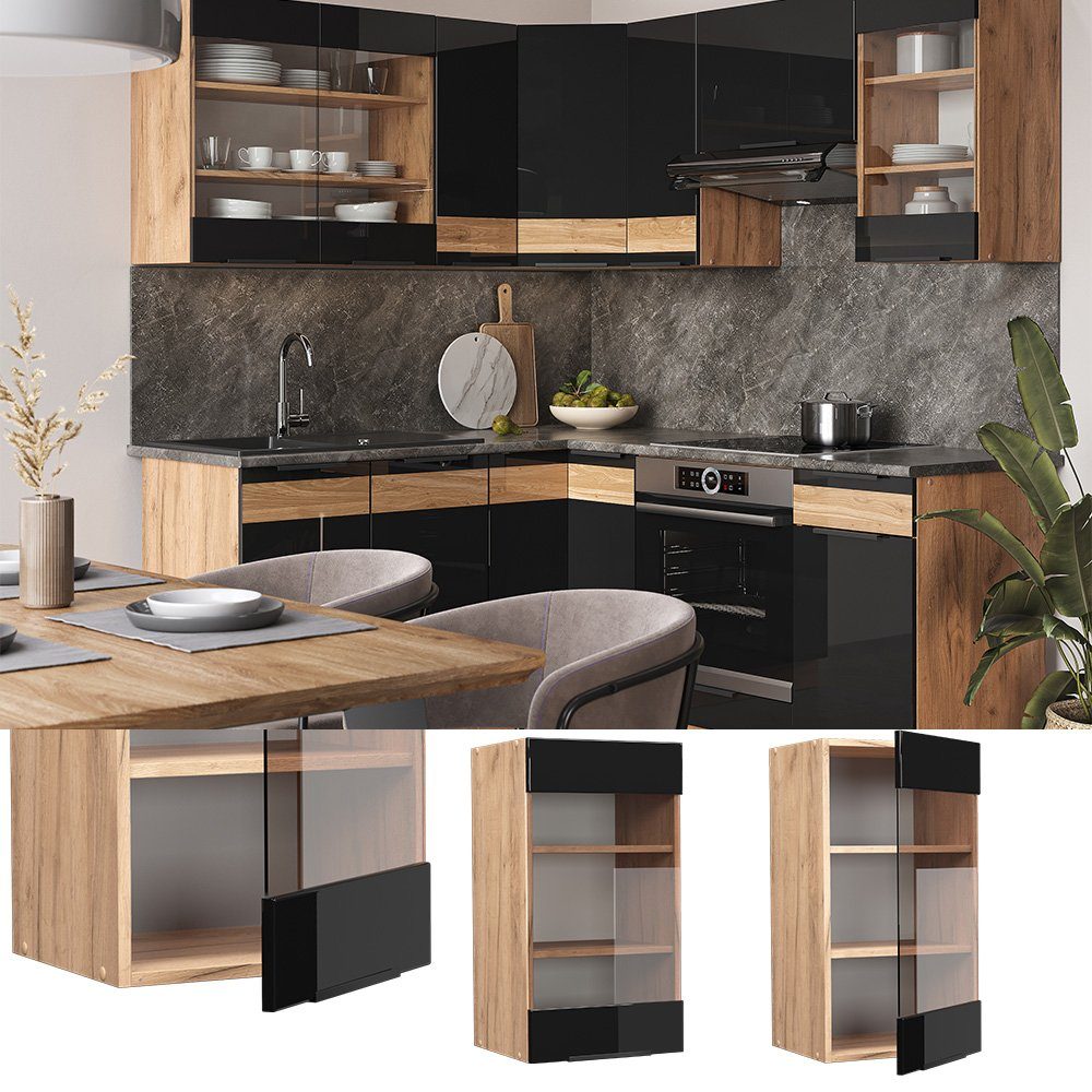 Vicco Glashängeschrank Fame-Line, Schwarz Hochglanz/Goldkraft Eiche, günstig online kaufen