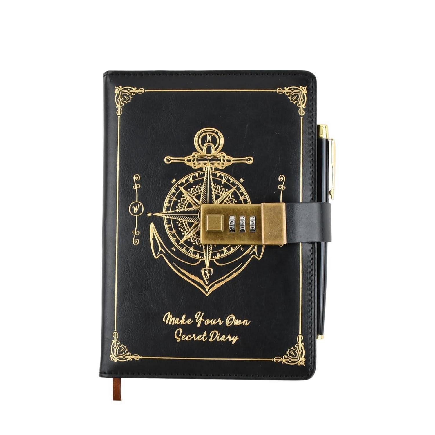 LuxusKollektion Tagebuch Tagebuch mit Schloss B6 Schwarz in Lederoptik